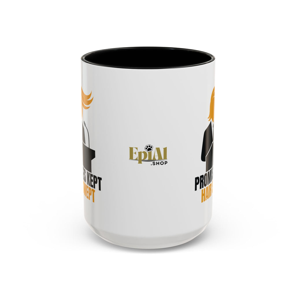 Promises Kept, Hair Swept — Two-Tone Coffee Mug (Political Parody)