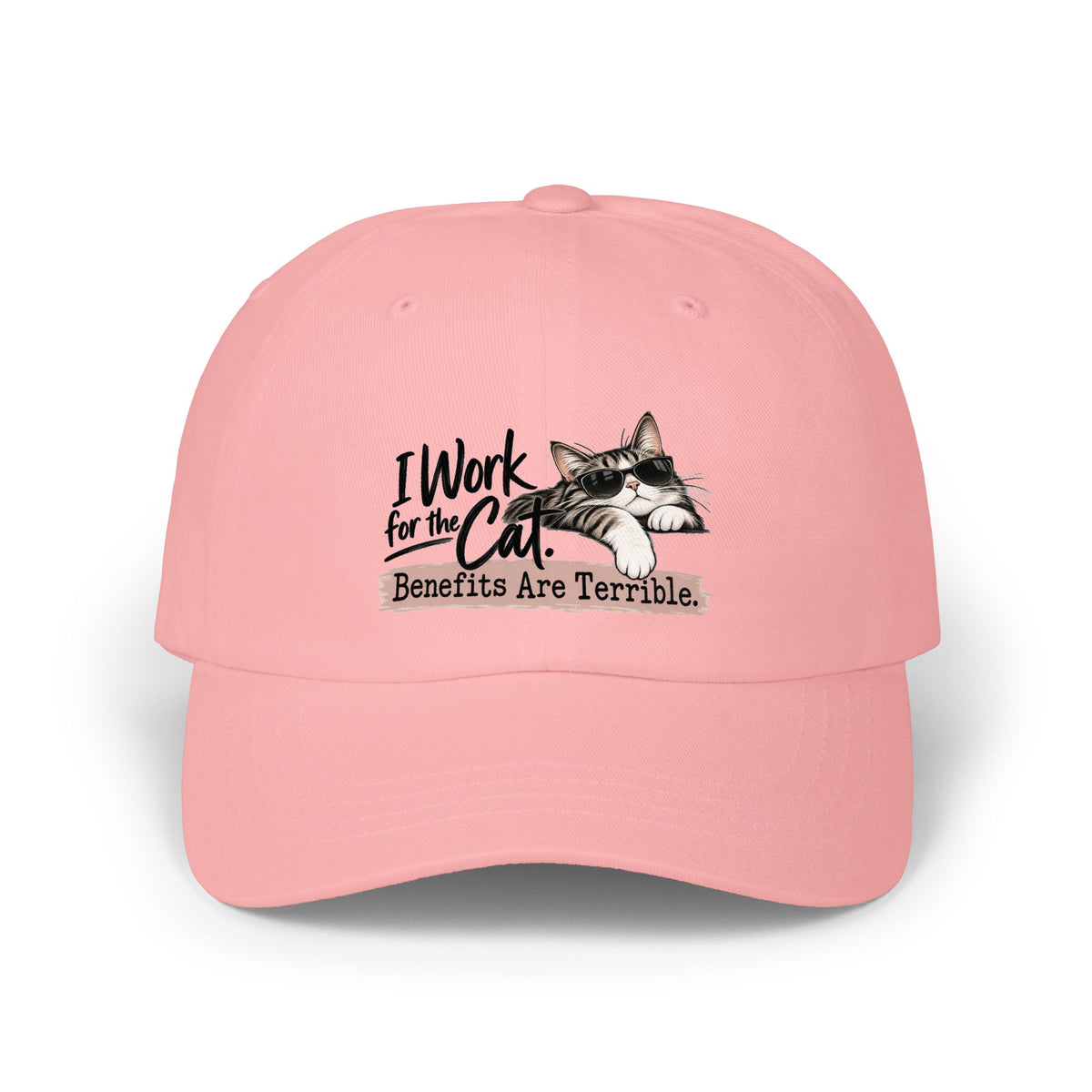 I Work for the Cat Benefits Are Terrible Dad Hat | Funny Cat Lover Cap