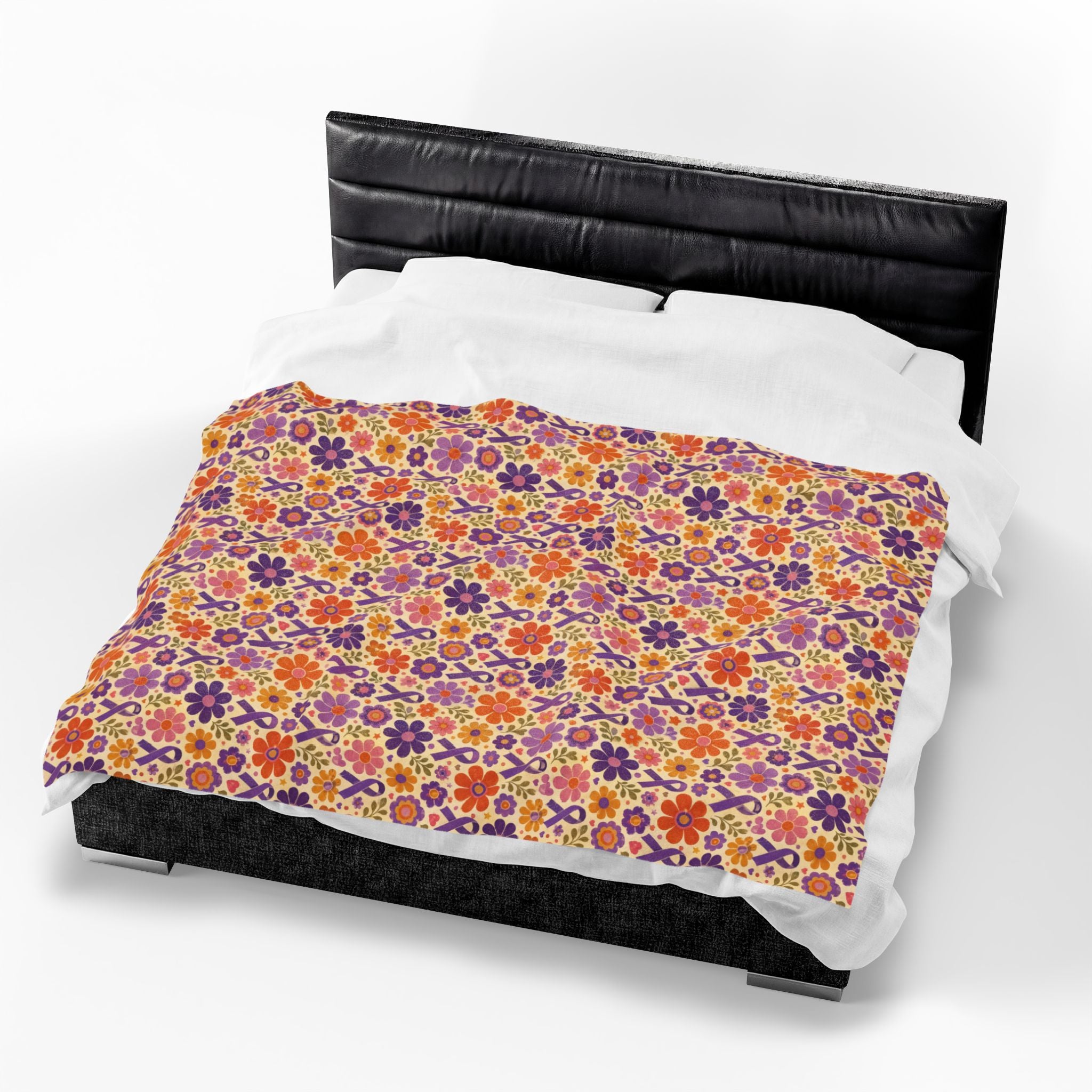 Retro Floral Epilepsy Awareness Plush Blanket | Purple Ribbon Throw