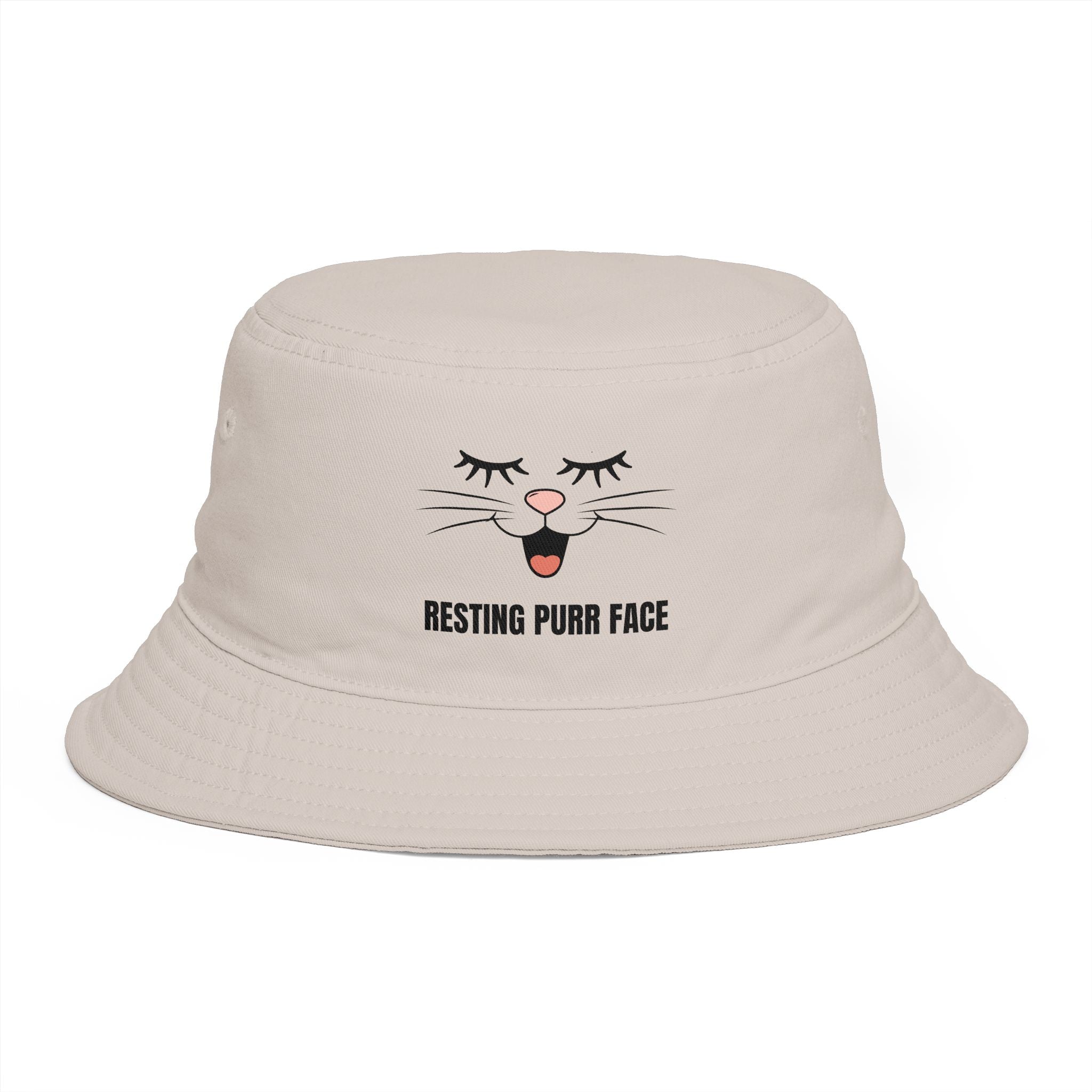 Resting Purr Face Embroidered Cat Bucket Hat