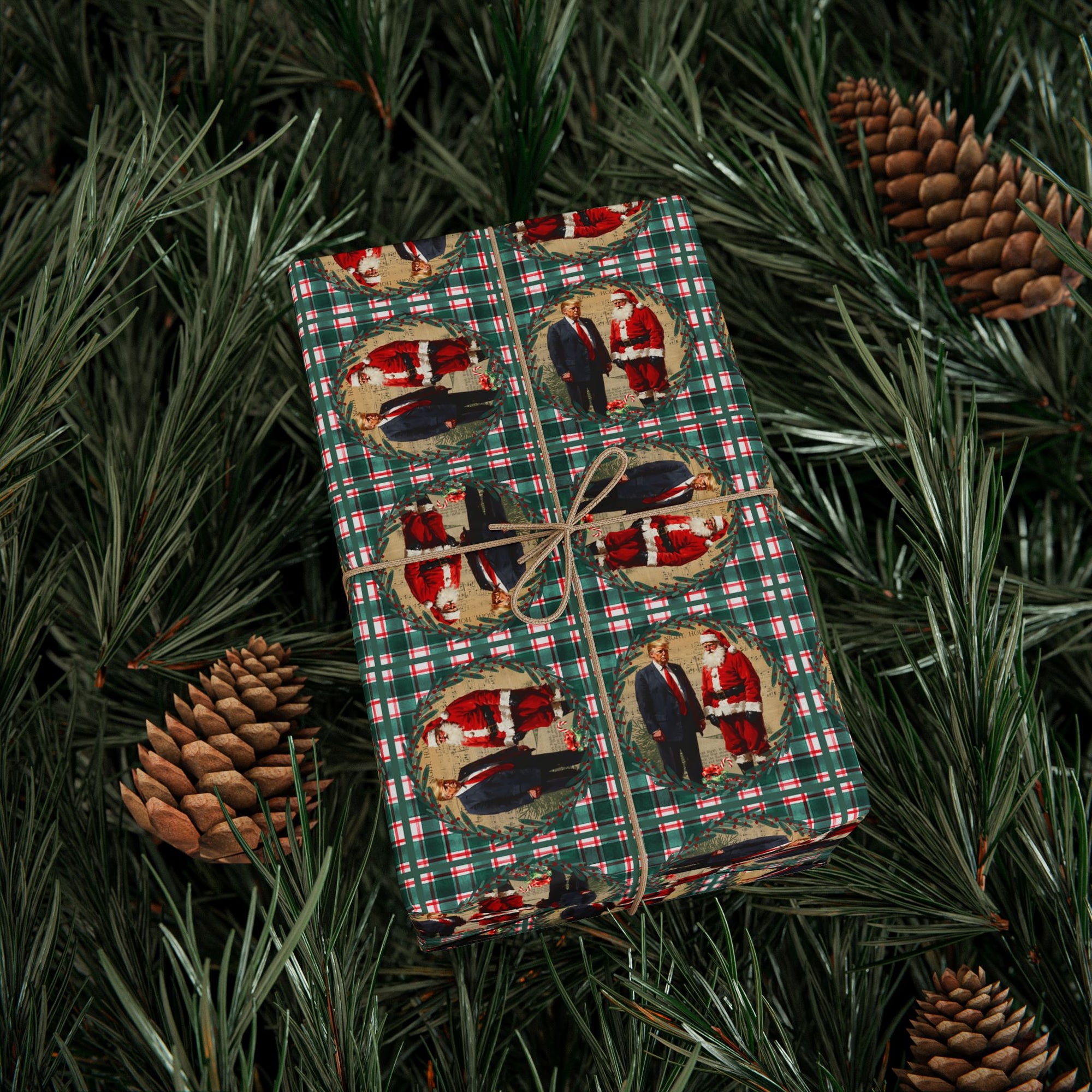 Vintage Style Trump Santa Wrapping Paper for Holiday Gifts