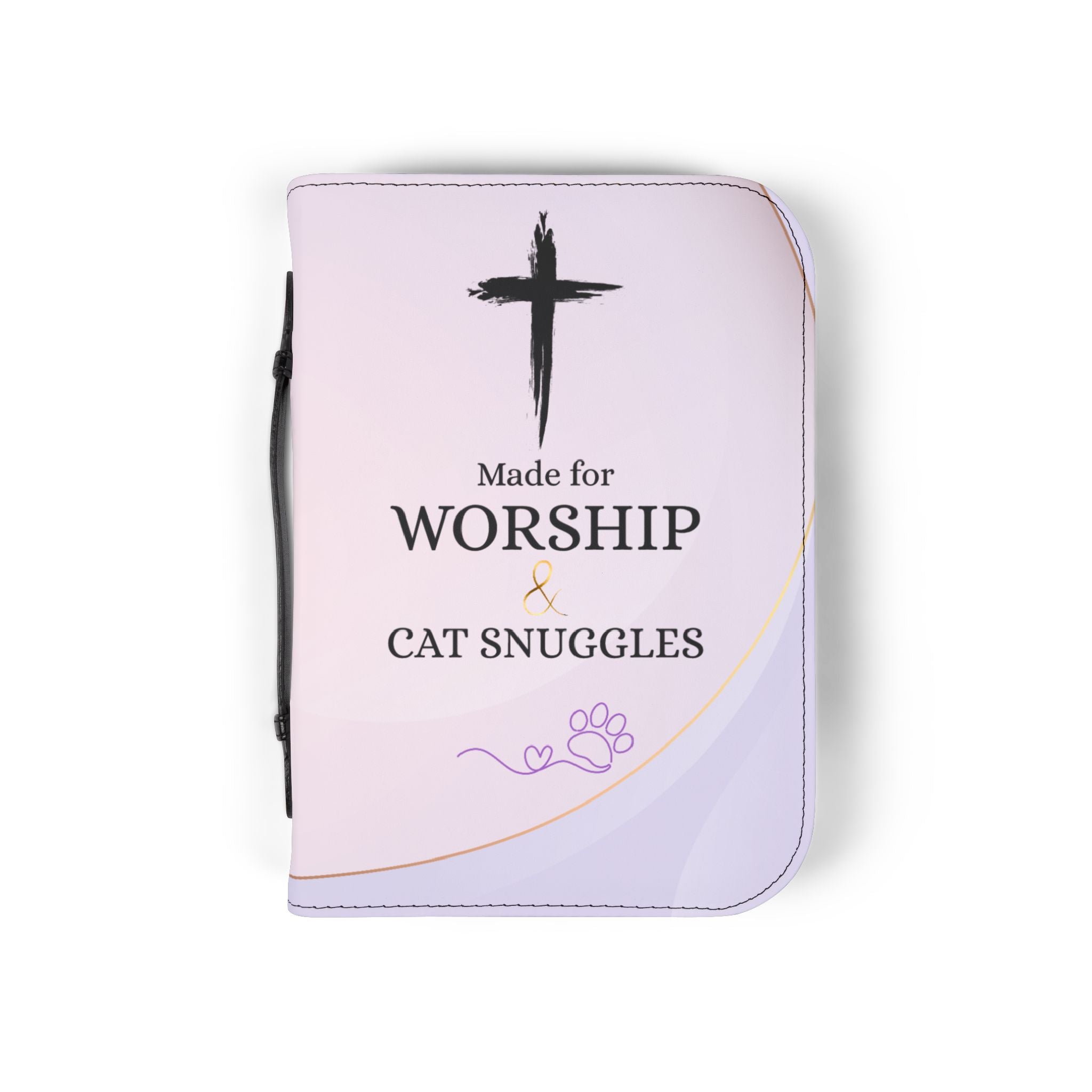 Made for Worship & Cat Snuggles Bible Cover | Christian Cat Lover Zippered Bible Case