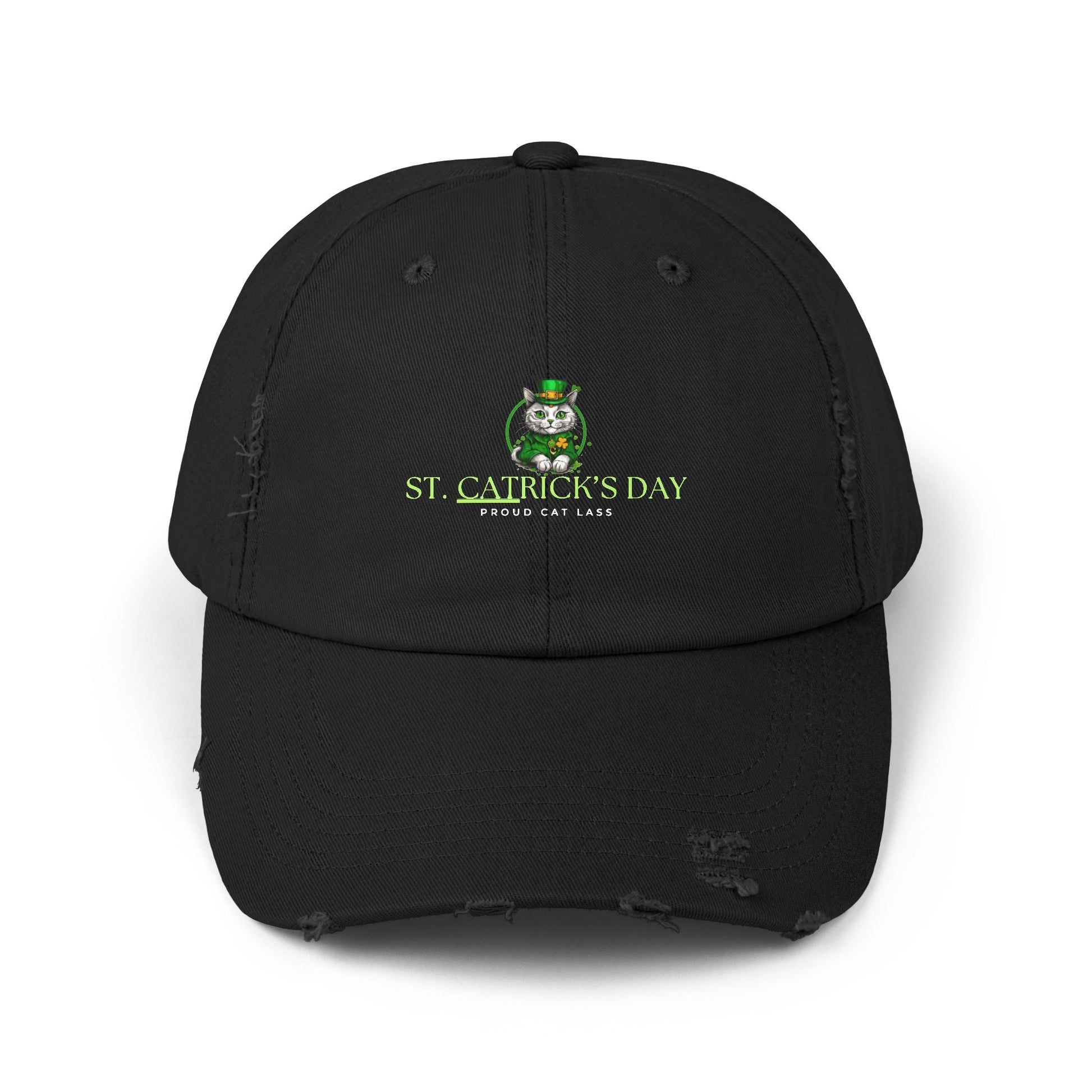 St. Patrick's Day Unisex Distressed Cap - Proud Cat Lass Design Printify