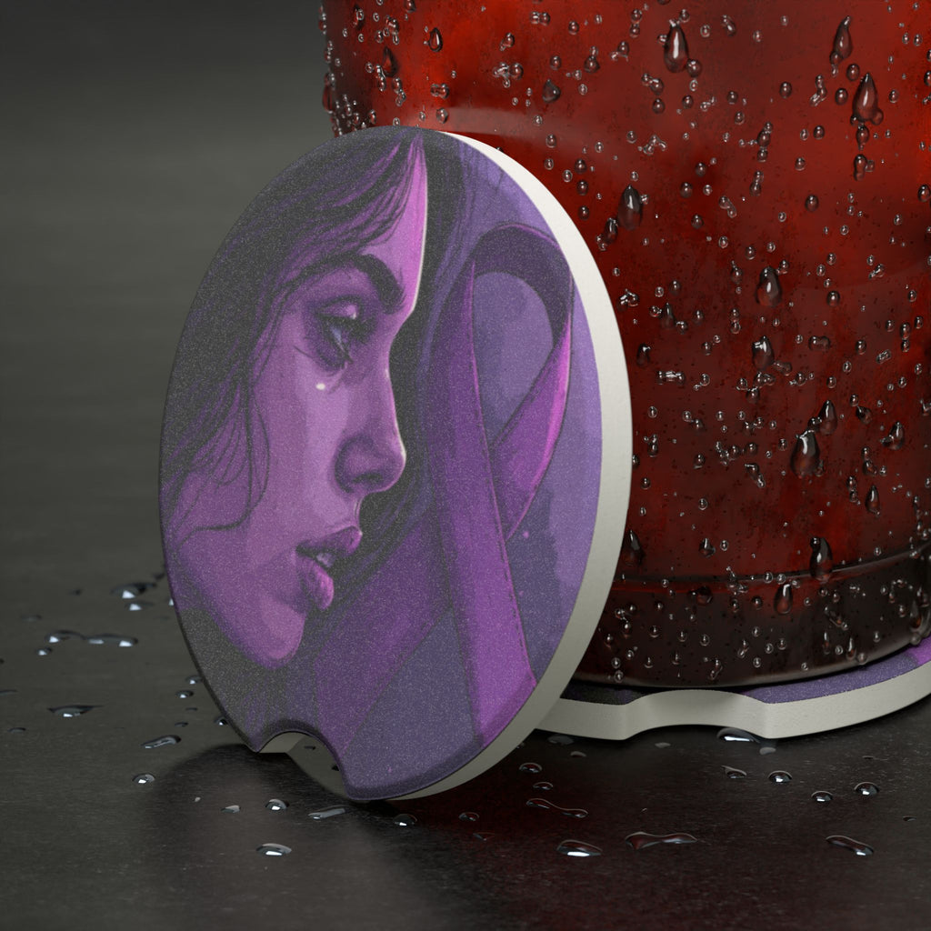 Purple Ribbon Soapstone Car Coaster | Awareness Gift