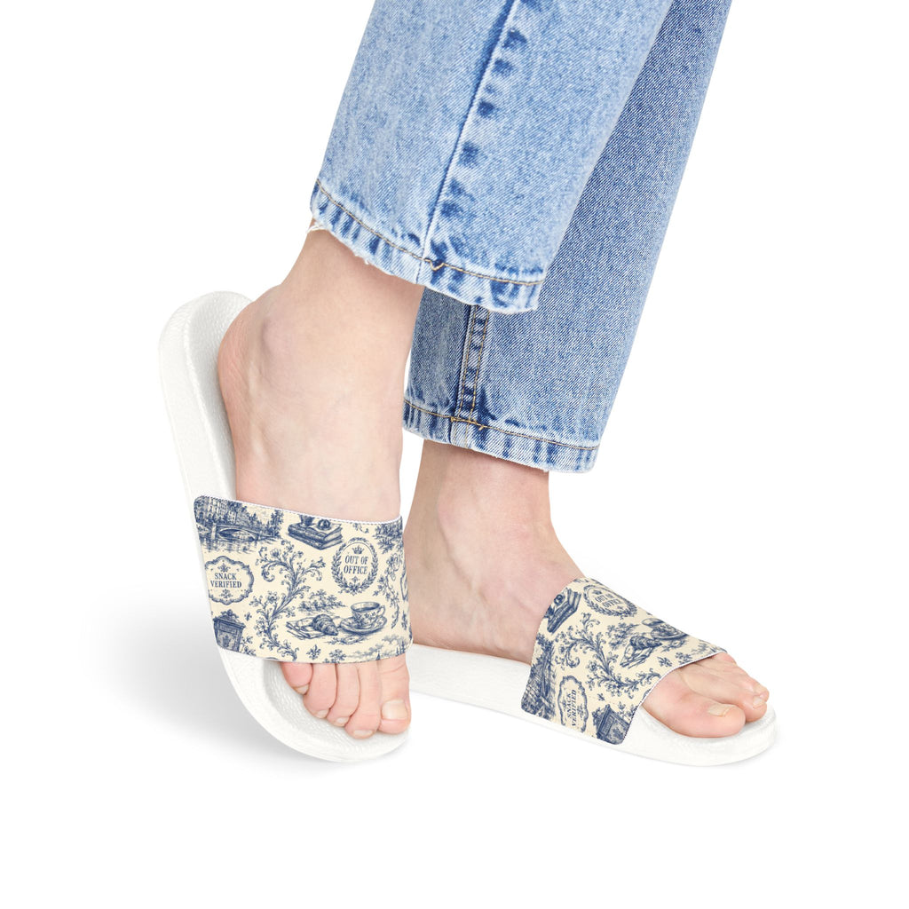 Out of Office Blue Toile Slide Sandals (Removable Strap)