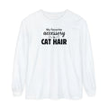 Photo depicting the ​Cat Hair Accessorized Unisex Garment-dyed Long Sleeve T-Shirt from EpiAl's Shop.