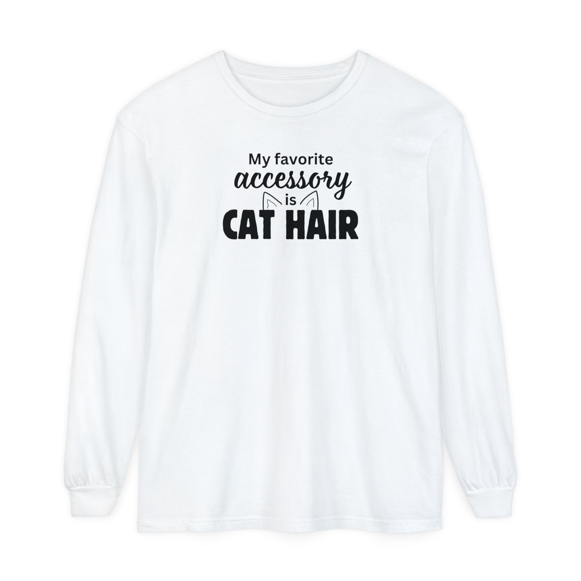 Cat Hair Accessorized Unisex Garment-dyed Long Sleeve T-Shirt