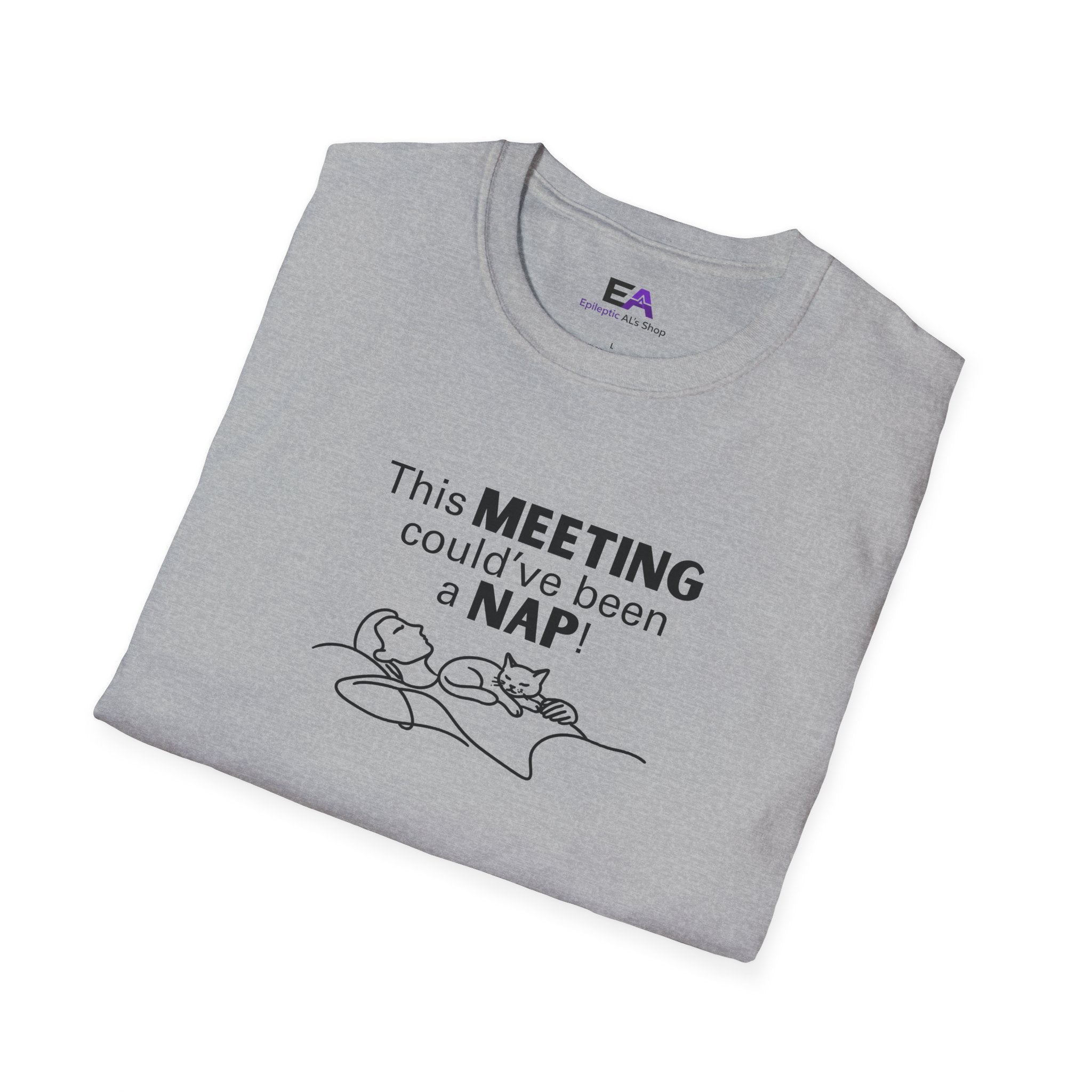 This Meeting Could’ve Been a Nap Cat T-Shirt – Minimalist Line Art Graphic Tee (Unisex)