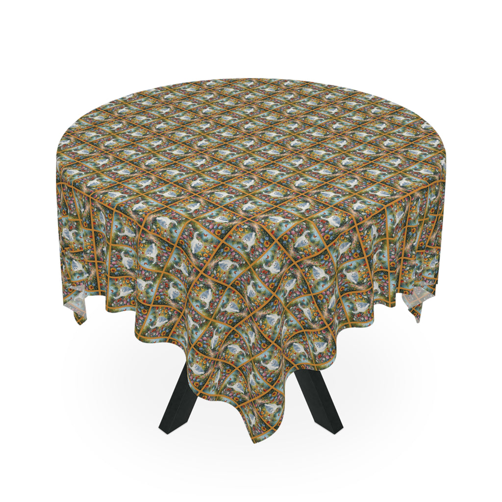 White Spring Kitties Tablecloth