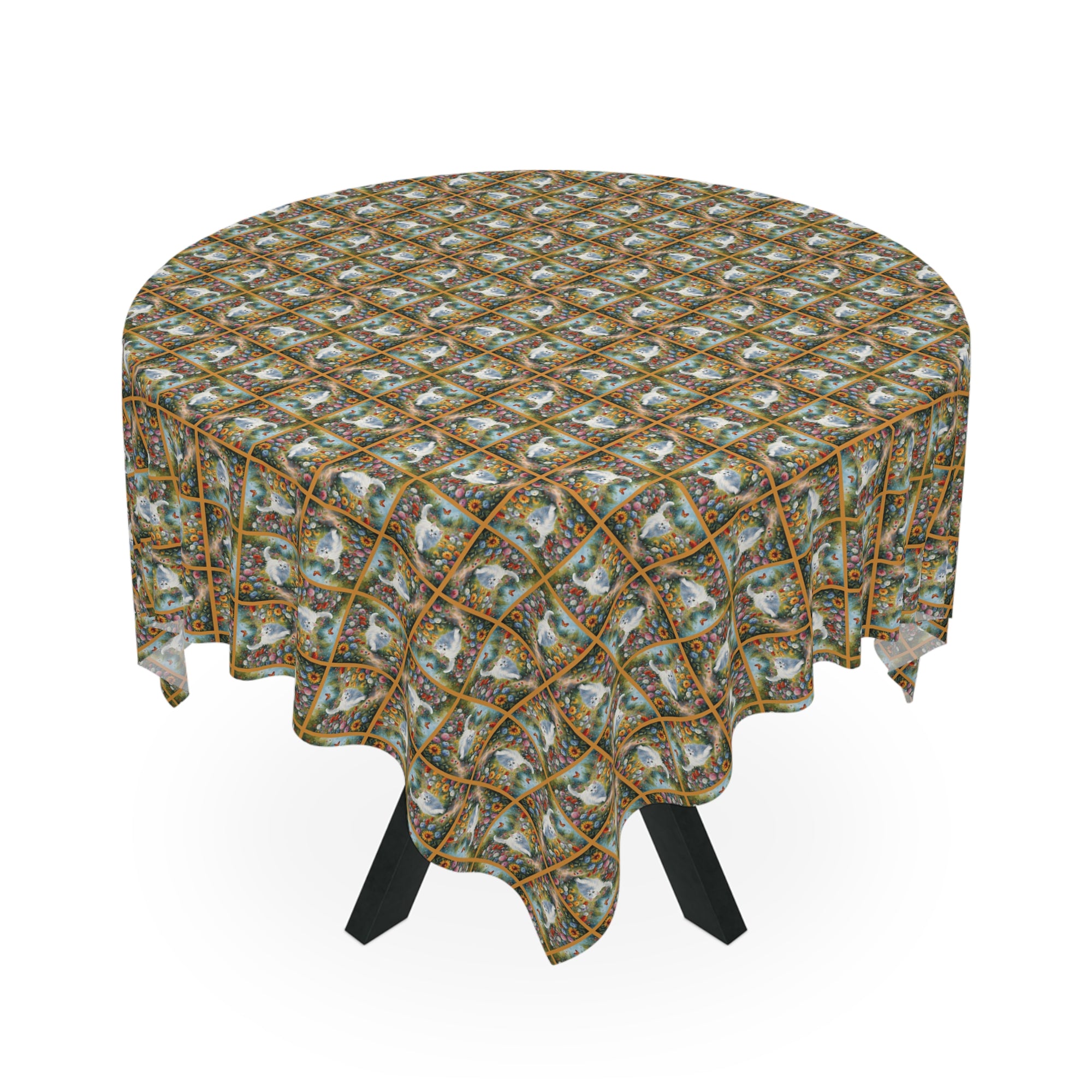White Spring Kitties Tablecloth