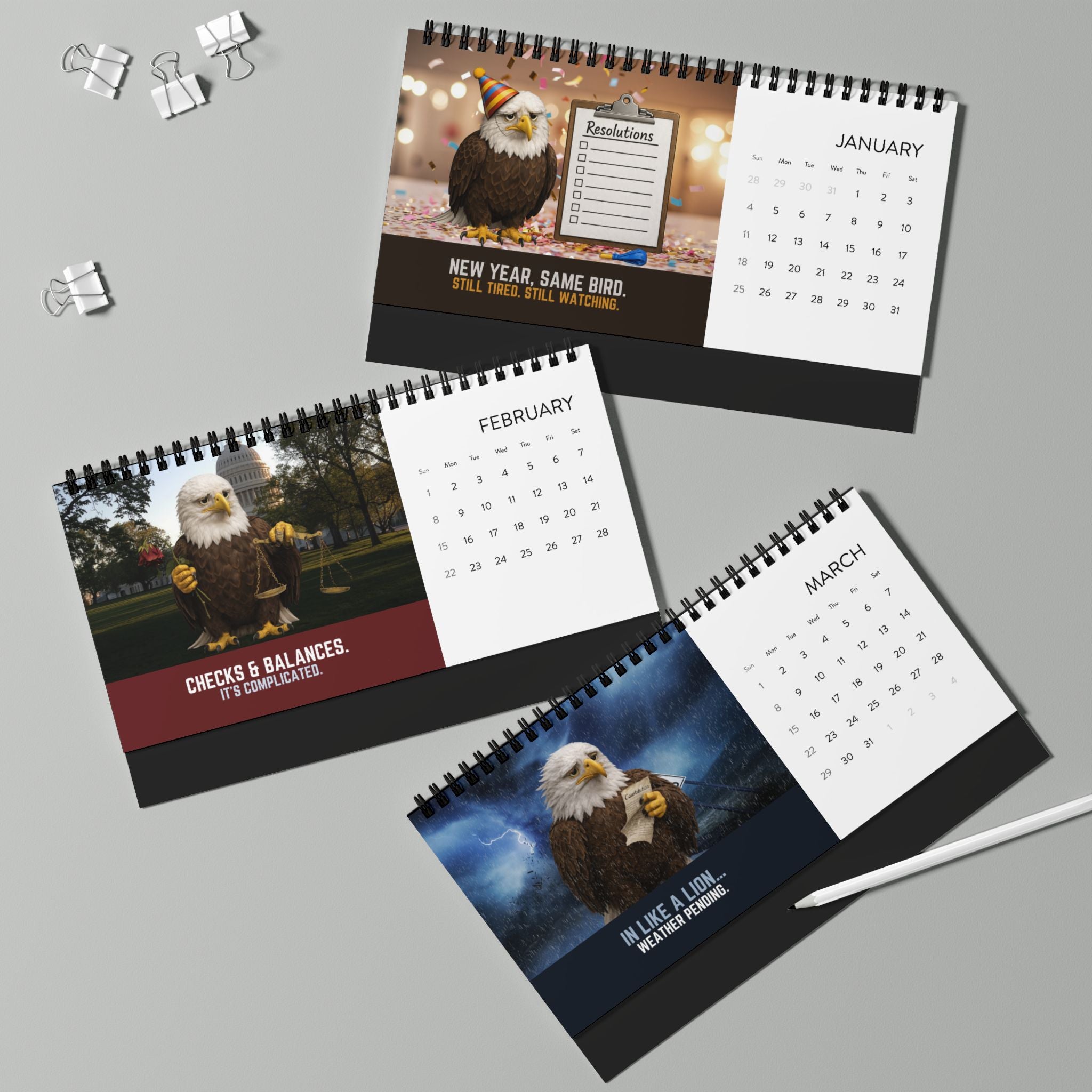 Feathers & Facts: Concerned Eagle Energy – 2026 Desk Calendar