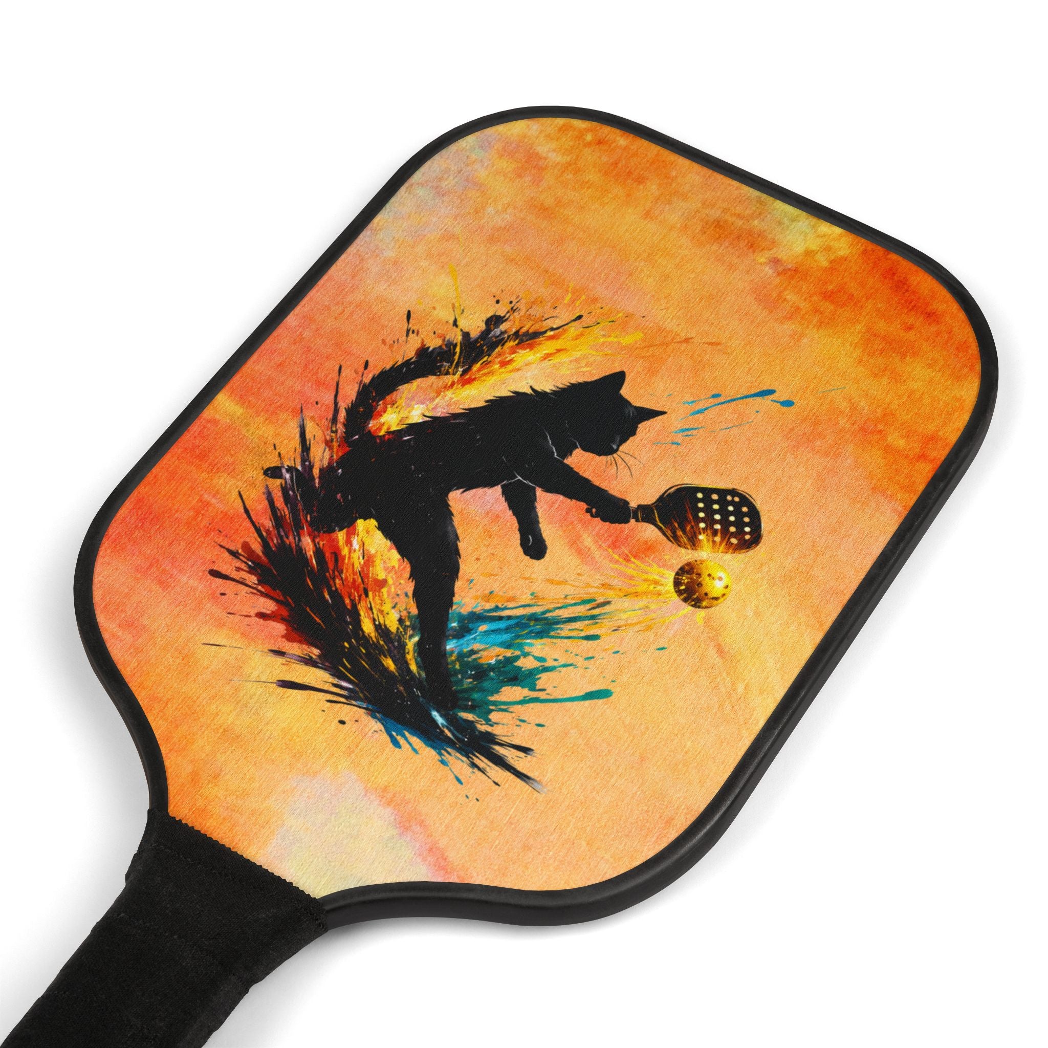 Paint-Splash Pickleball Paddle Set – Artistic Cat Silhouette Paddleball Game