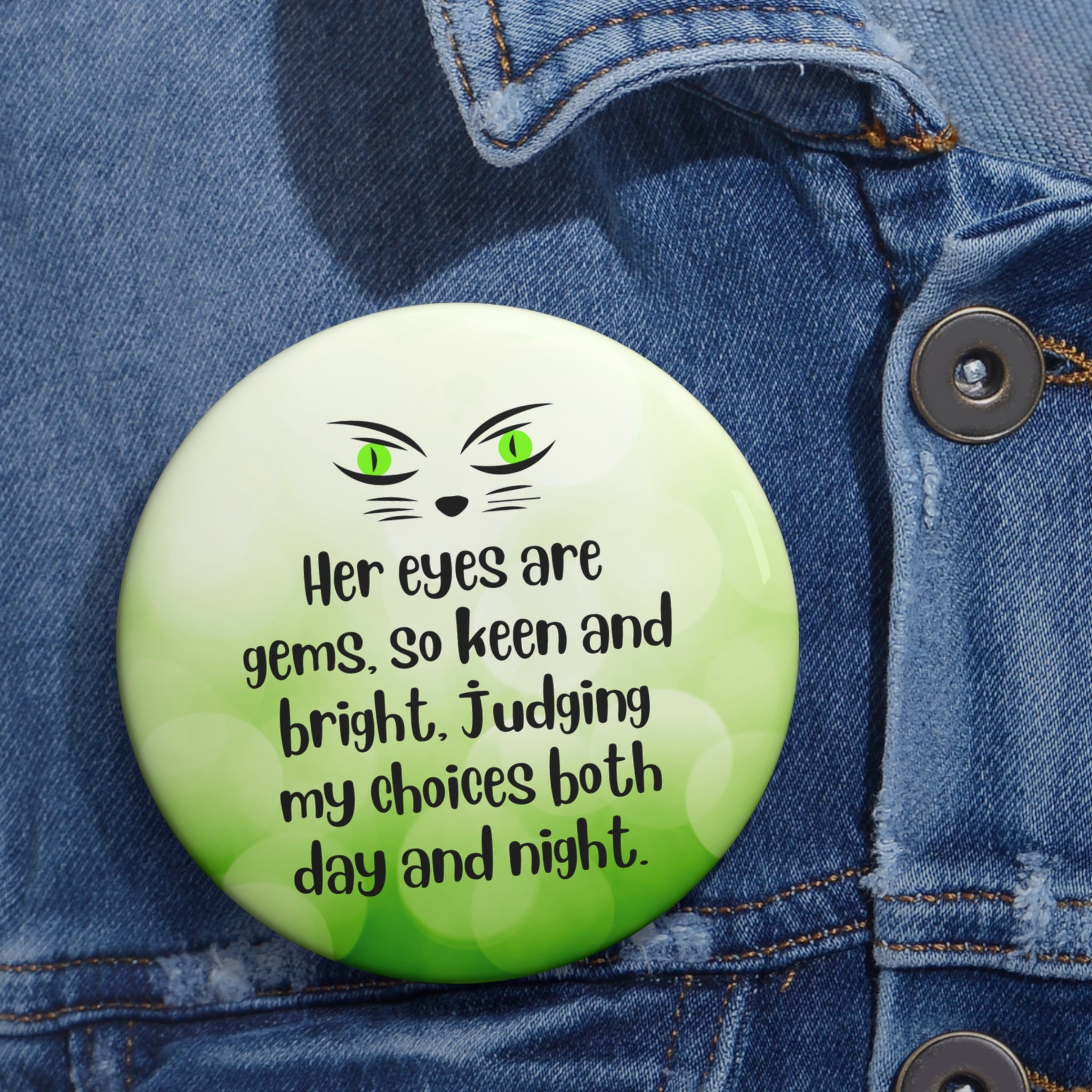 Photo depicting the ​Judging Eyes Pin Buttons from EpiAl's Shop.