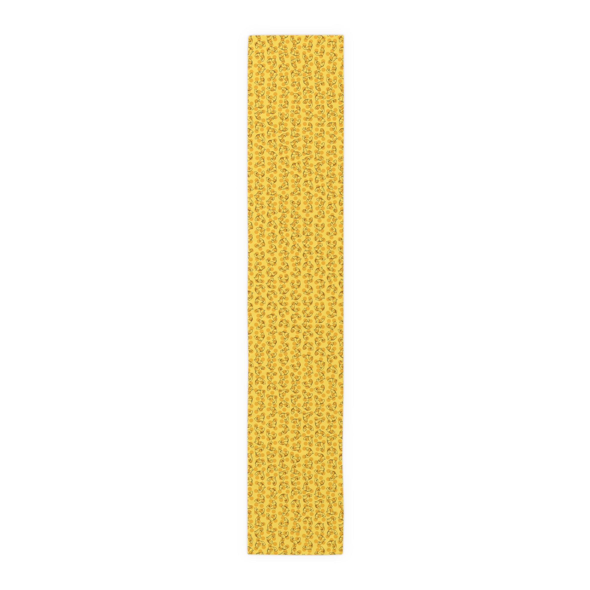 Golden Purr Cat Table Runner – Minimalist Line Art Polka Dot Design