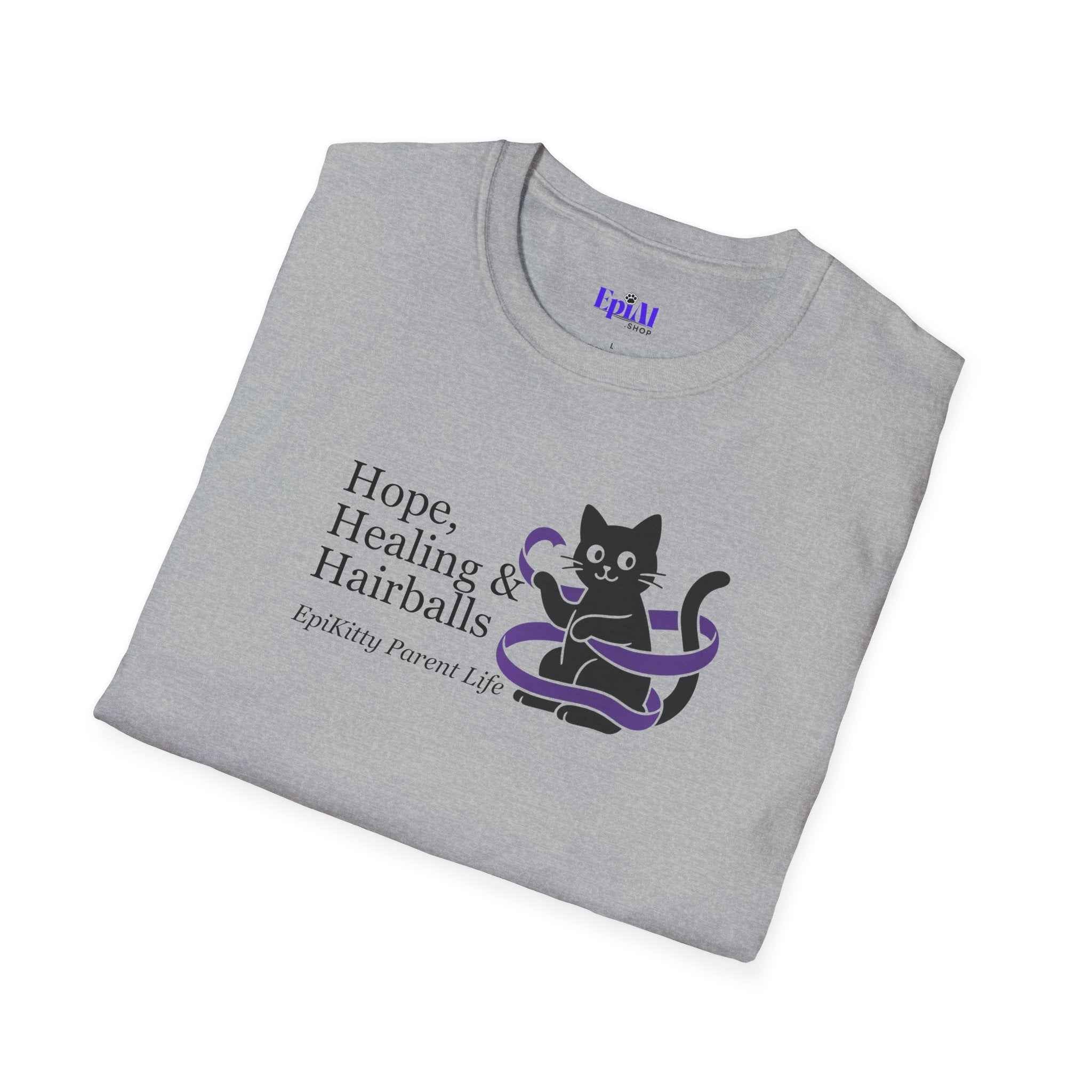 Hope, Healing & Hairballs Cat T-Shirt – Epikitty Parent Awareness Tee