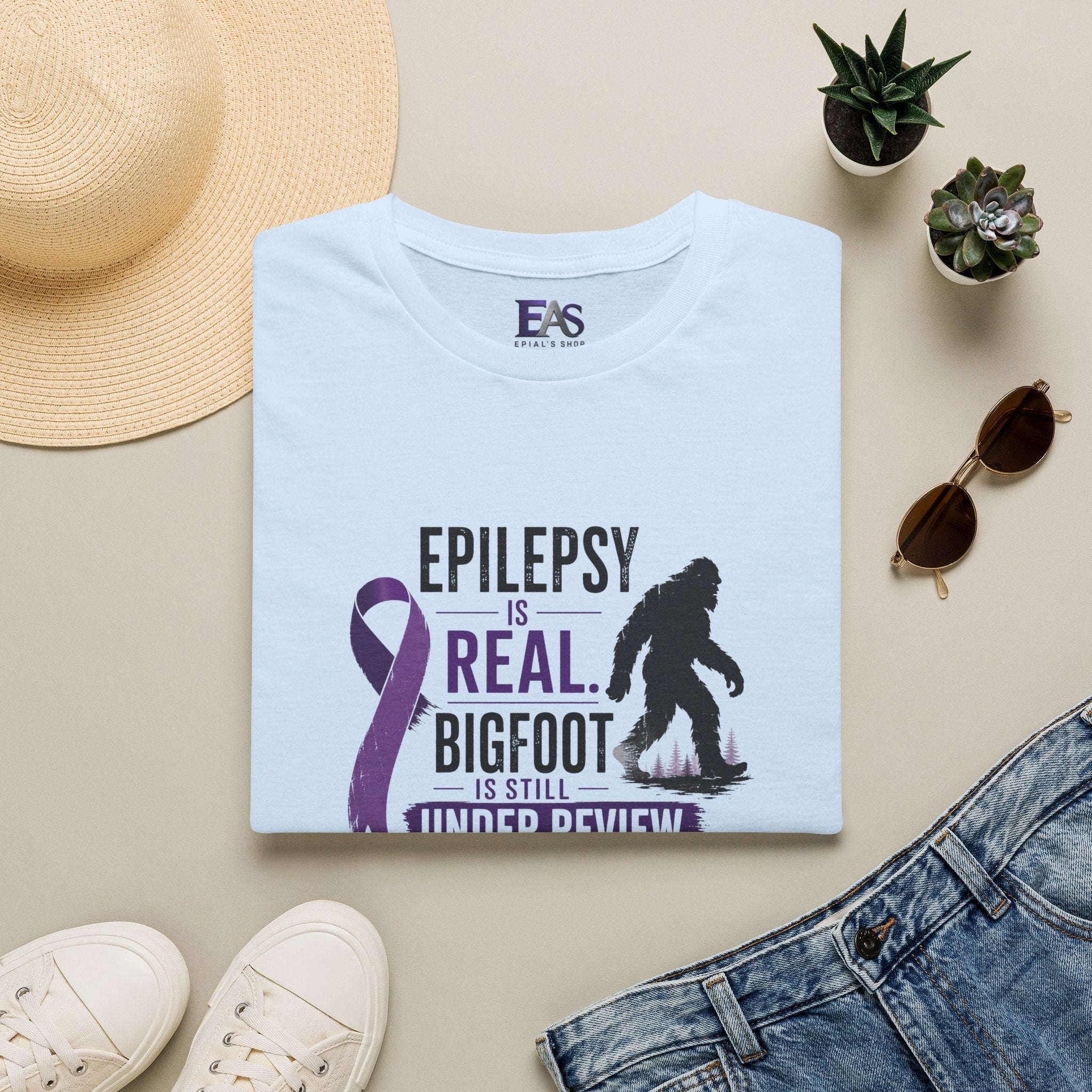 Epilepsy Awareness T-Shirt — "Epilepsy is Real" Purple Ribbon Bigfoot Design