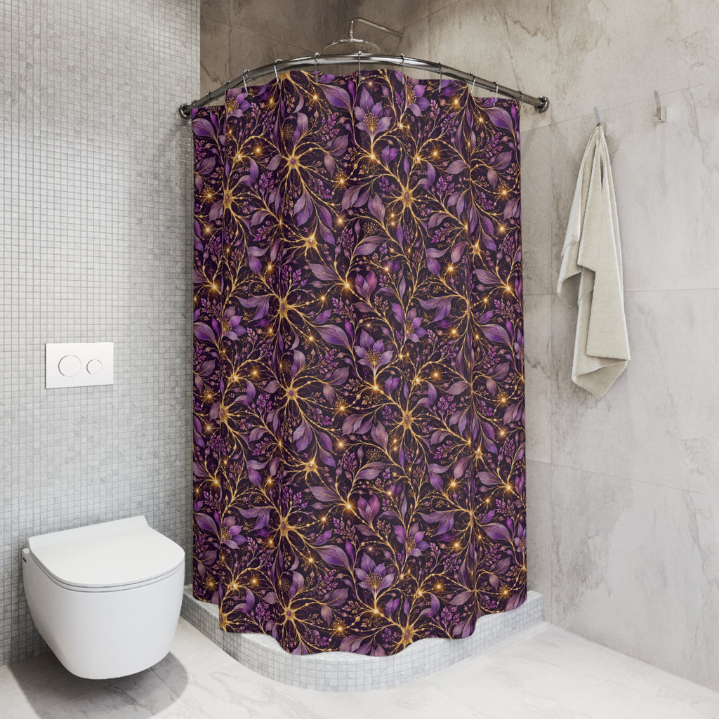 Beautifully Miswired Purple & Gold Neuron Shower Curtain | Epilepsy Awareness Bathroom Decor