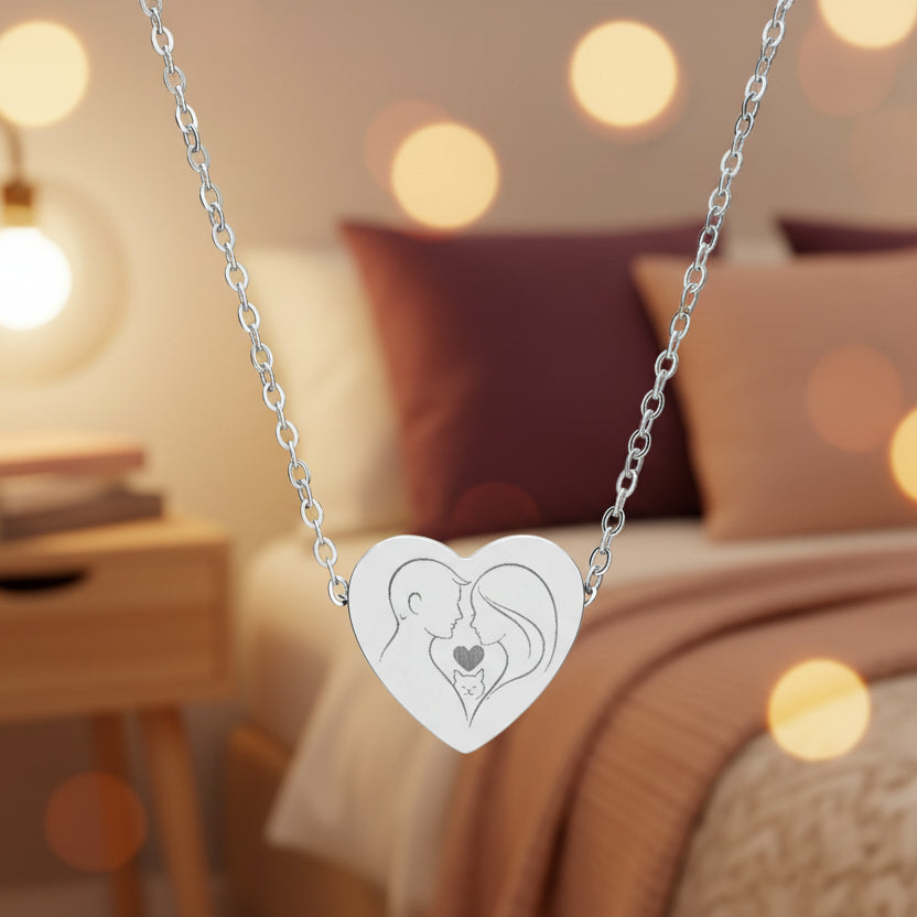 Couple & Cat Heart Necklace – Valentine’s Day Love Keepsake