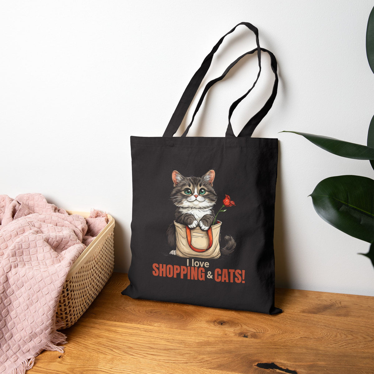 Love Shopping & Cats Tote Bag, Eco-Friendly Canvas