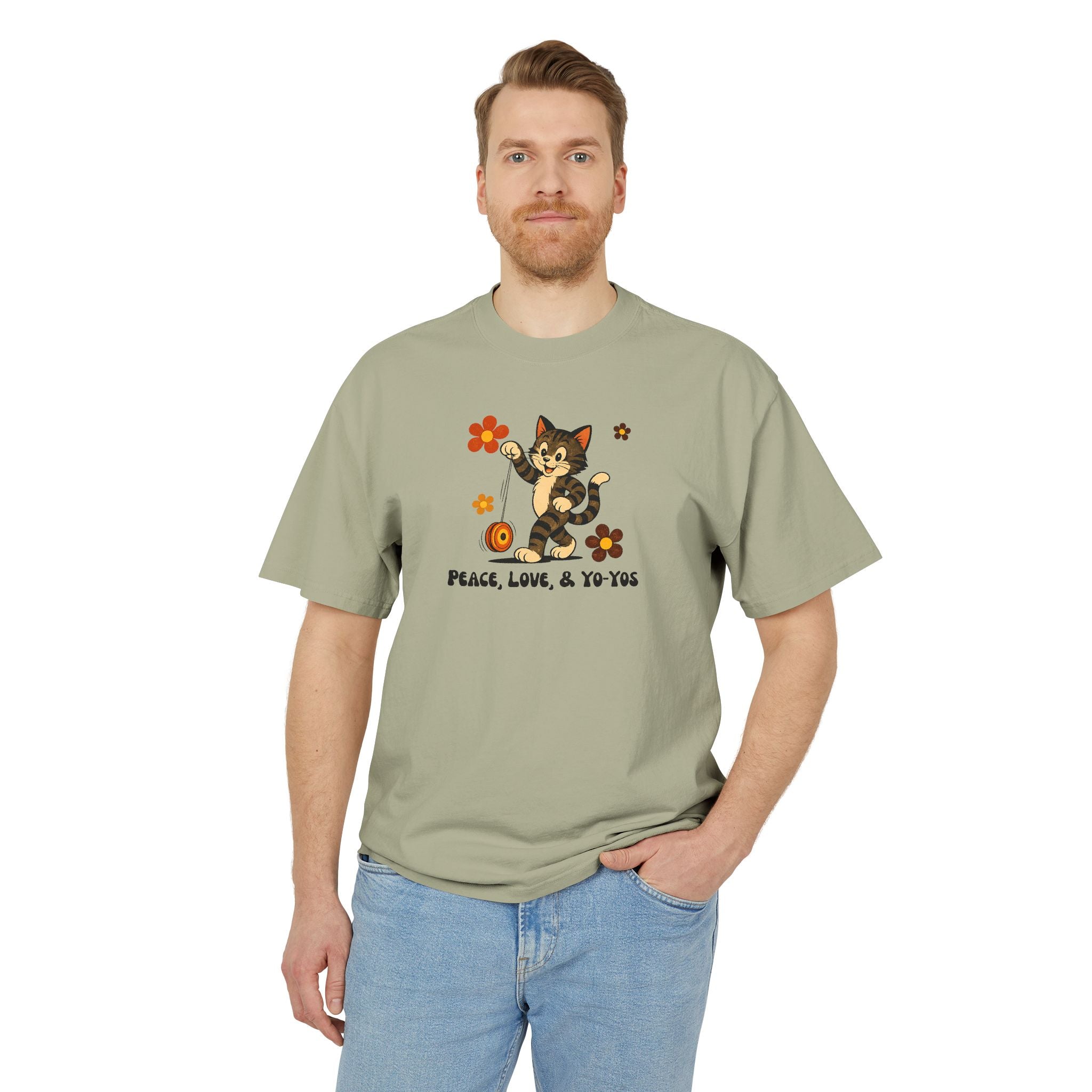 Peace, Love, & Yo-Yos Oversized Vintage Cat T-Shirt