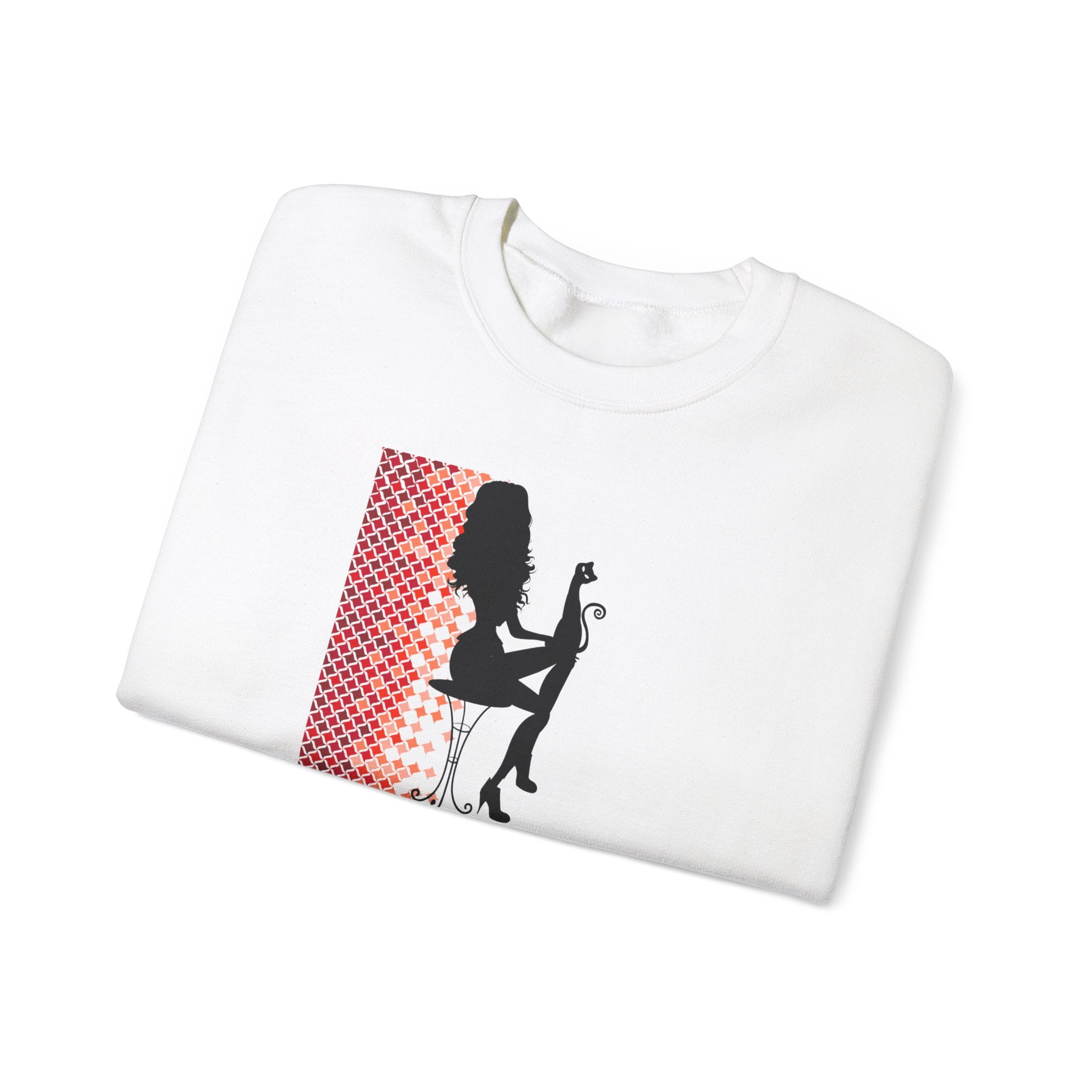 Photo depicting the ​Poised Cat Lady Heavy Blend™ Crewneck Sweatshirt from EpiAl's Shop.