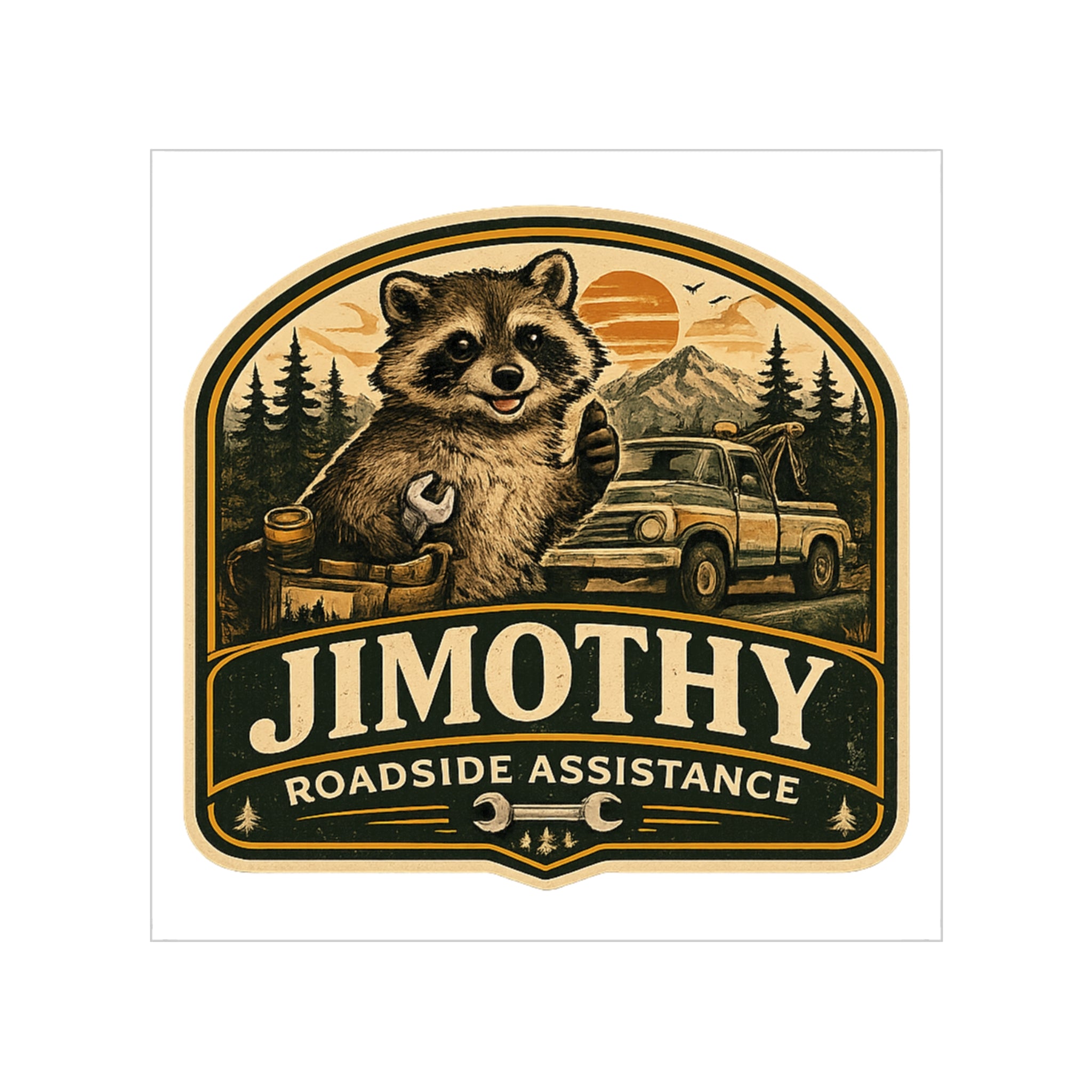 Jimothy Roadside Assistance Auto Decal | Transparent Weatherproof Raccoon Sticker