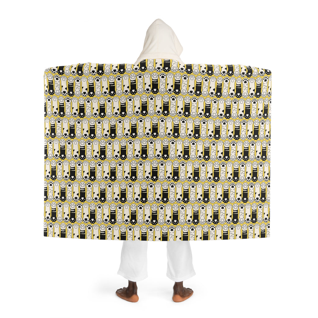 Black White Cat Paws Cozy Hooded Sherpa Fleece Blanket