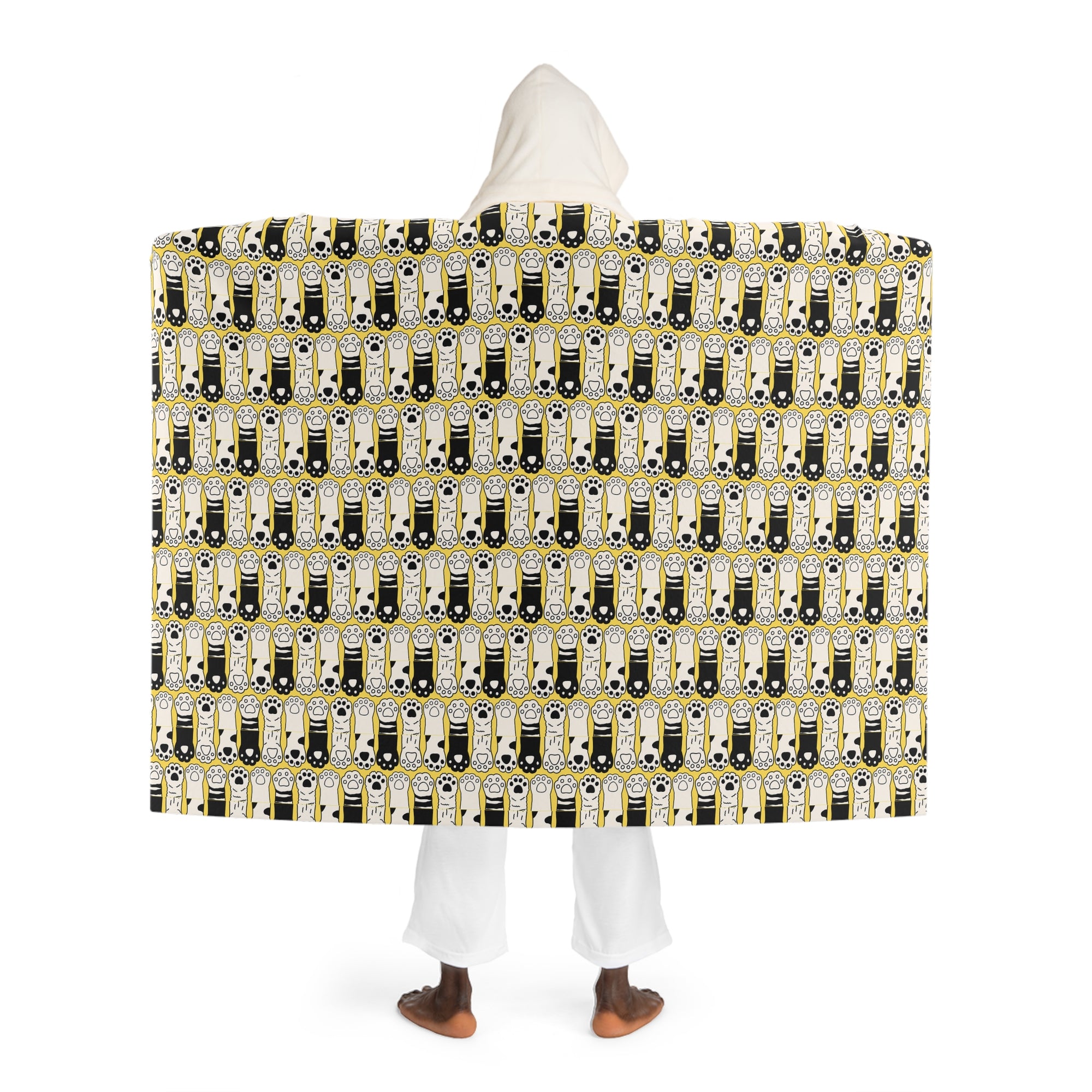 Black White Cat Paws Cozy Hooded Sherpa Fleece Blanket