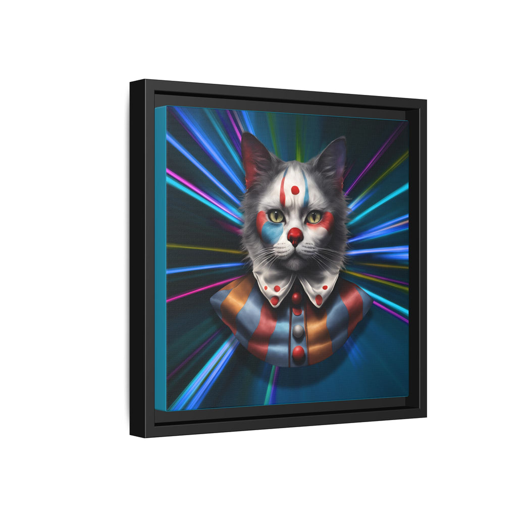 Colorful Cat Clown Framed Canvas Art – Quirky Home Decor for Pet Lovers