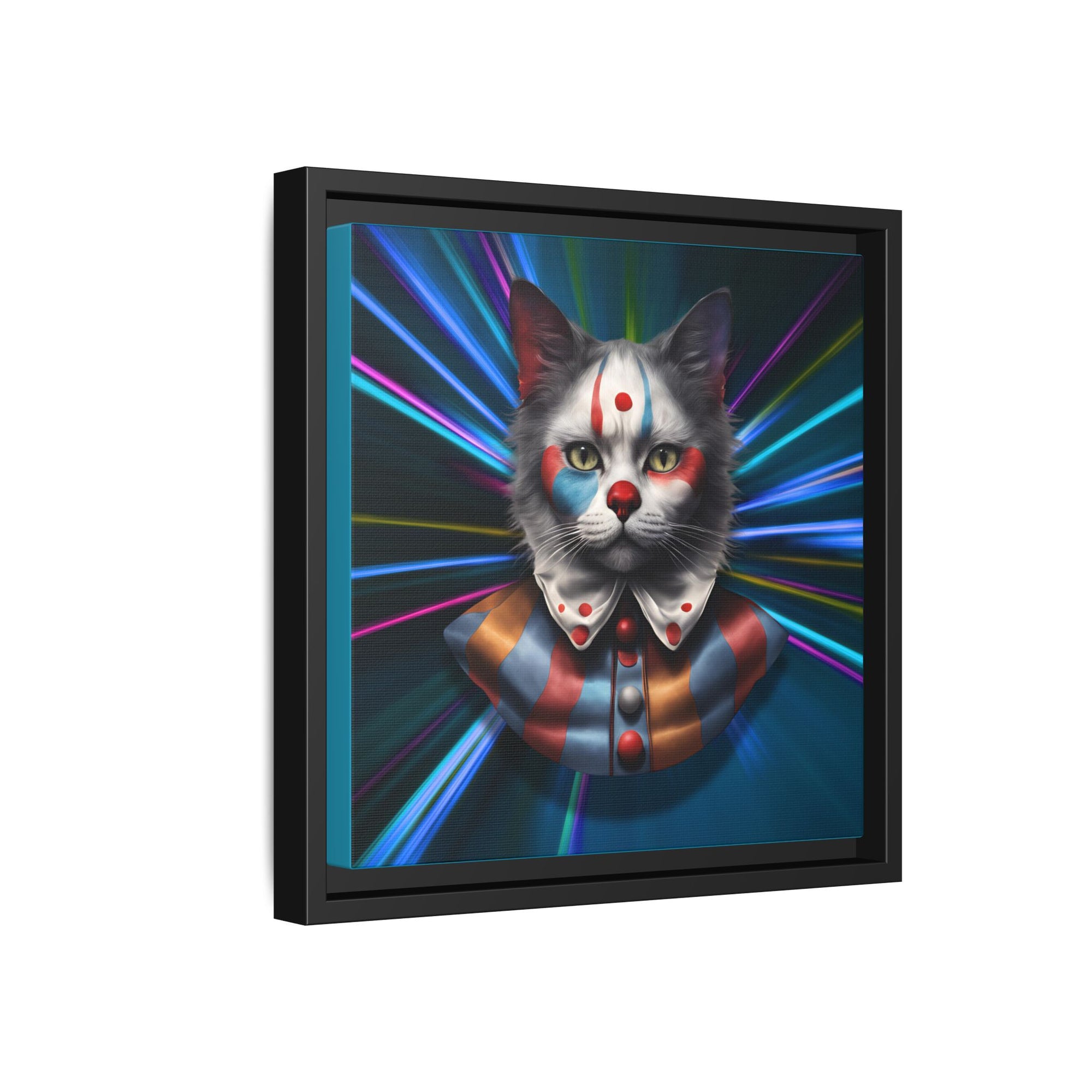 Colorful Cat Clown Framed Canvas Art – Quirky Home Decor for Pet Lovers