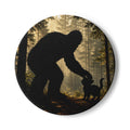 Bigfoot & Cat Ceramic Coaster — Forest Sasquatch Silhouette Drink Mat
