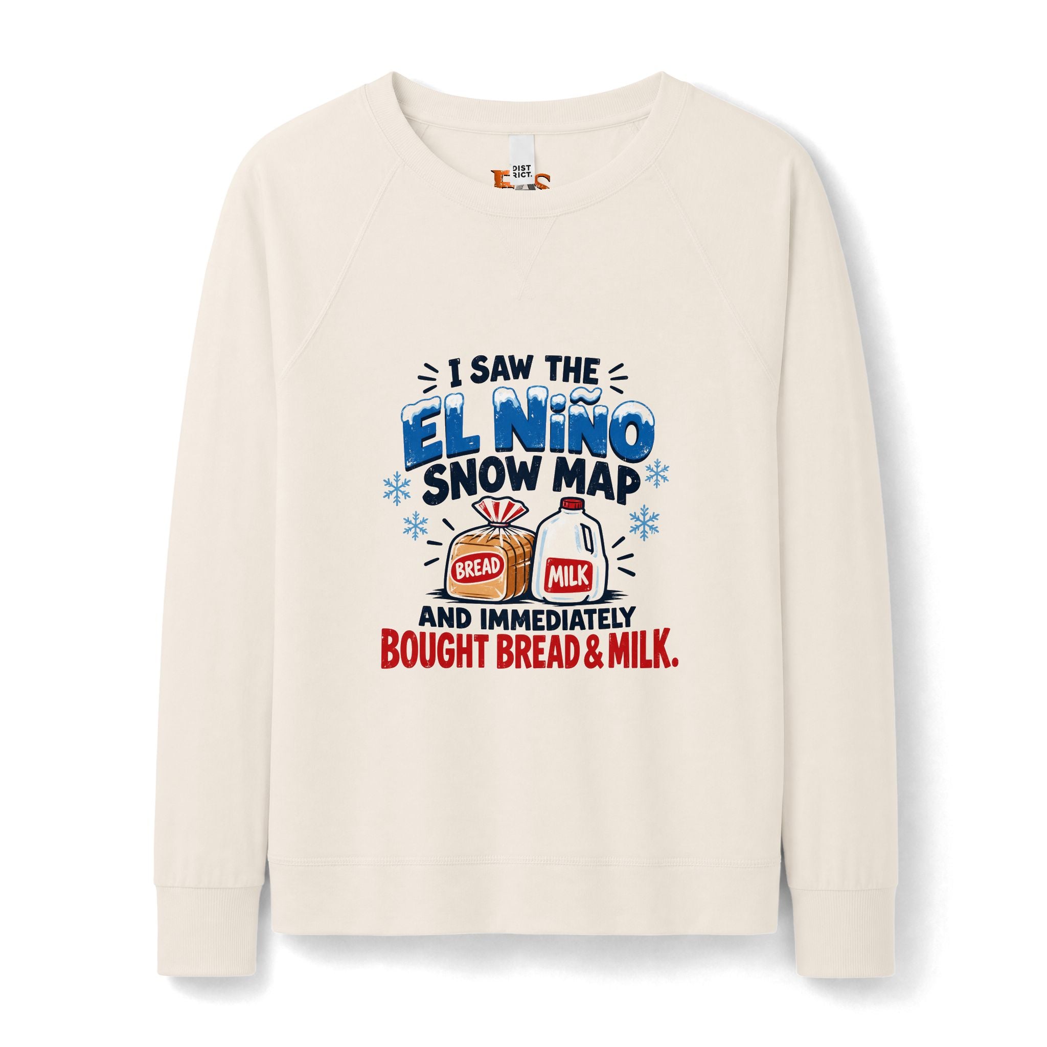 El Niño Snow Map Bread & Milk Women’s Lightweight Crewneck Sweatshirt