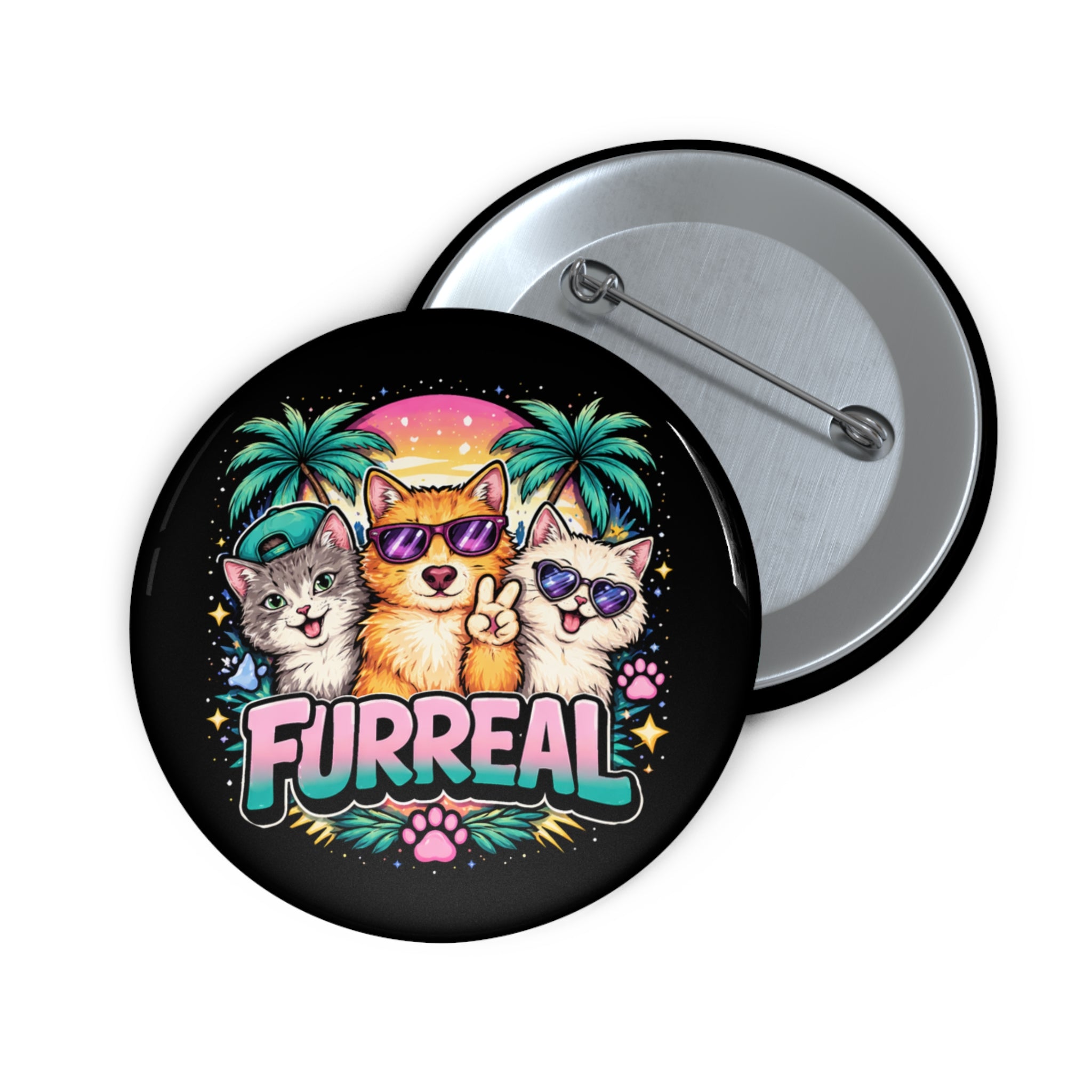 Furreal Retro Cat Vibes – Glossy Pinback Button