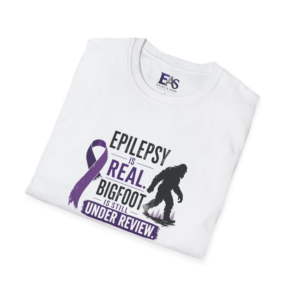 Epilepsy Awareness T-Shirt — "Epilepsy is Real" Purple Ribbon Bigfoot Design