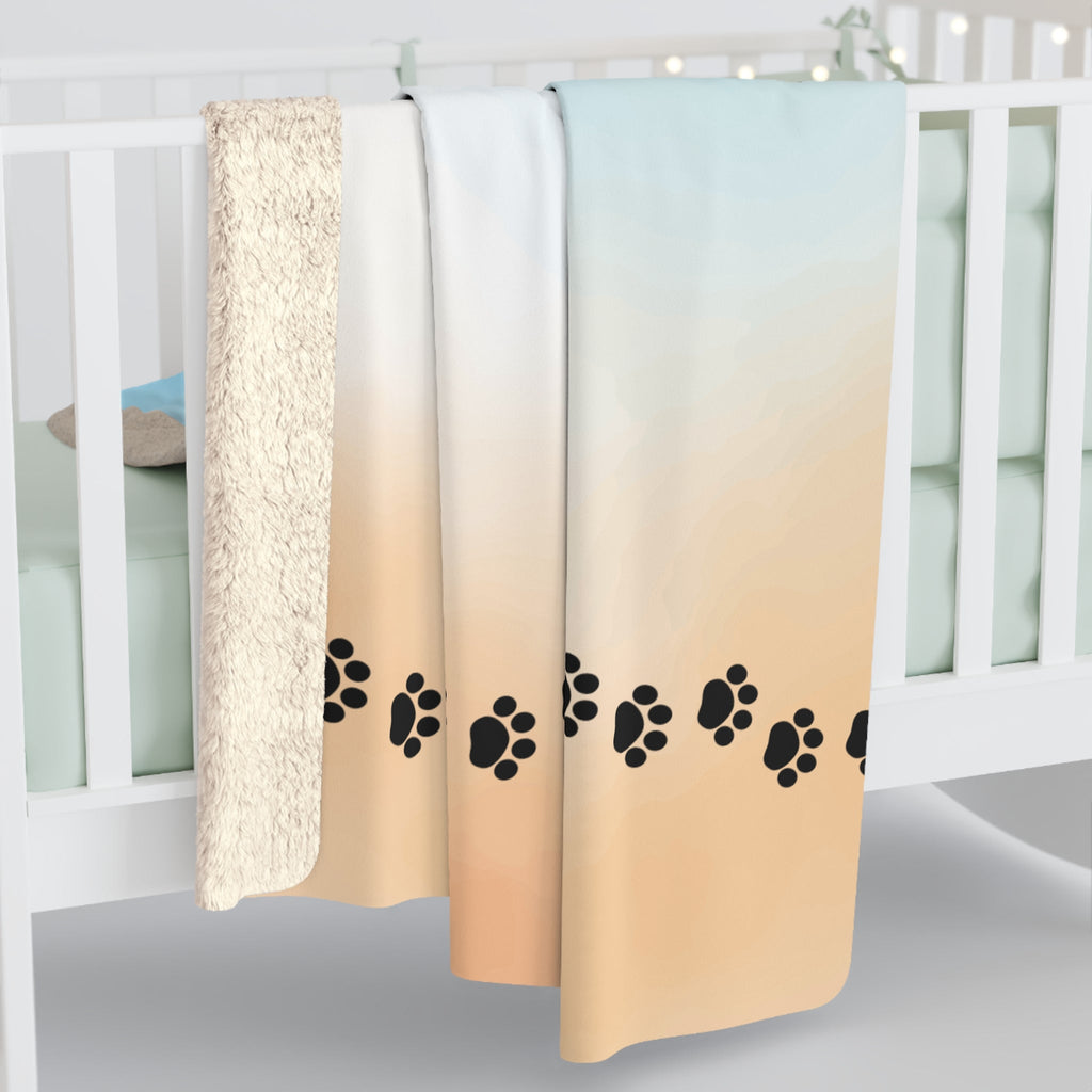 Sky & Sand Paw Print Sherpa Fleece Blanket - Cozy Pet Lover Gift Printify