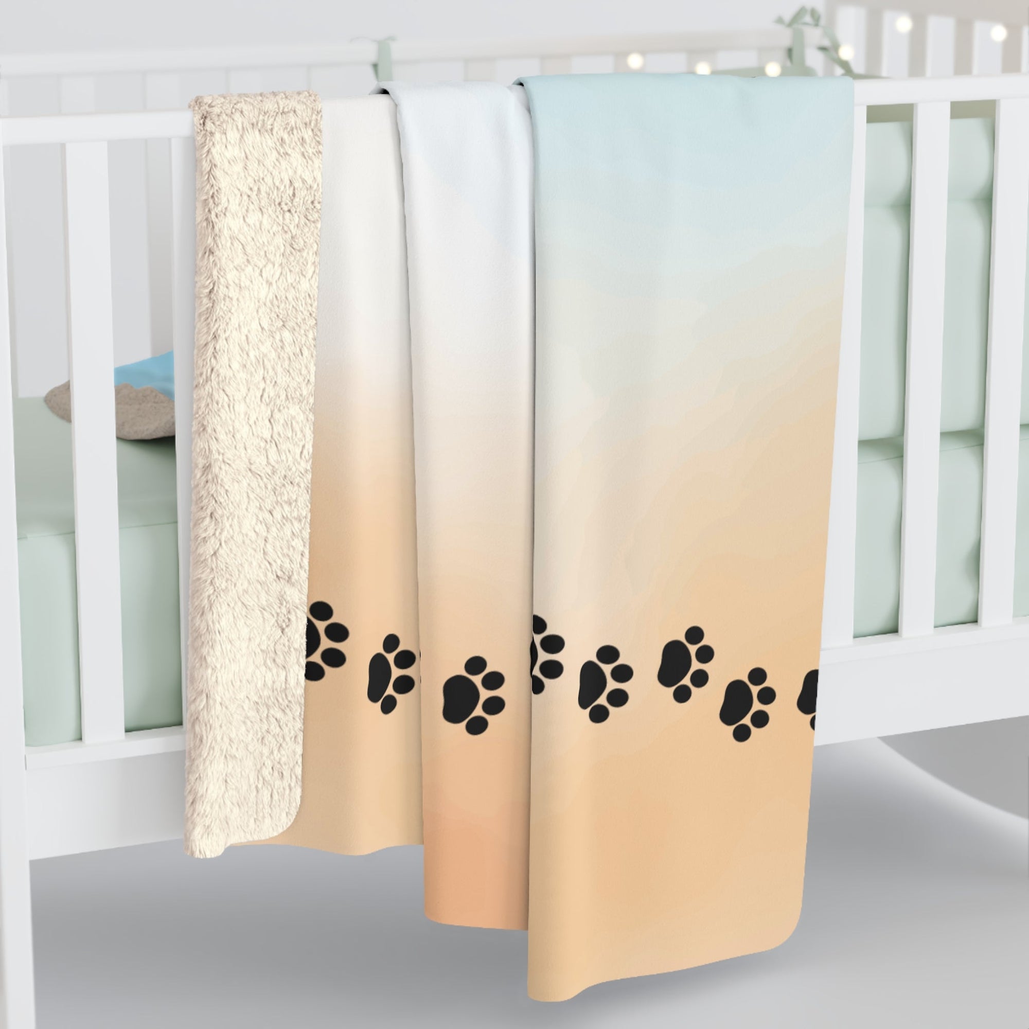 Sky & Sand Paw Print Sherpa Fleece Blanket - Cozy Pet Lover Gift Printify