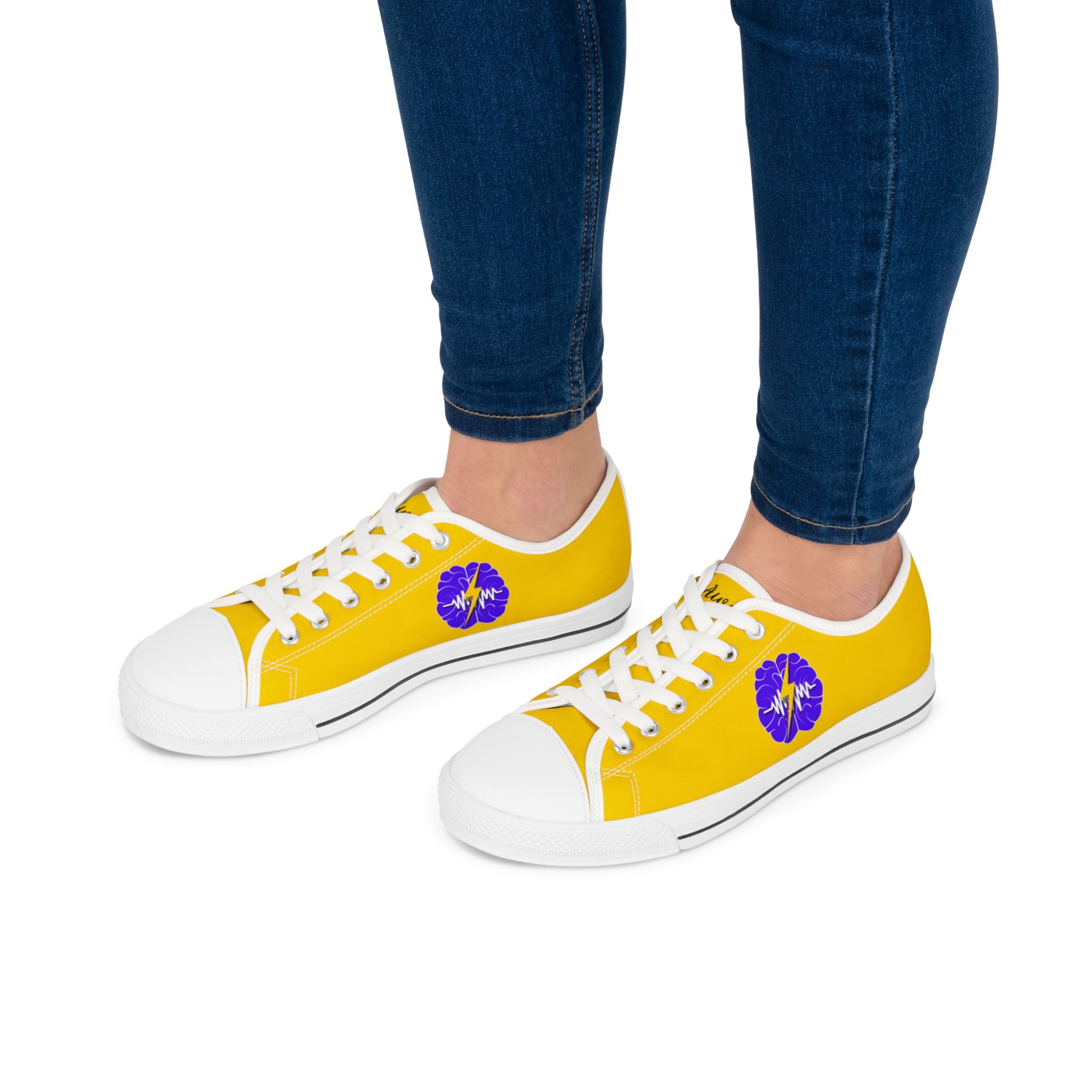 Electric Brain Yellow Low-Top Sneakers for Women