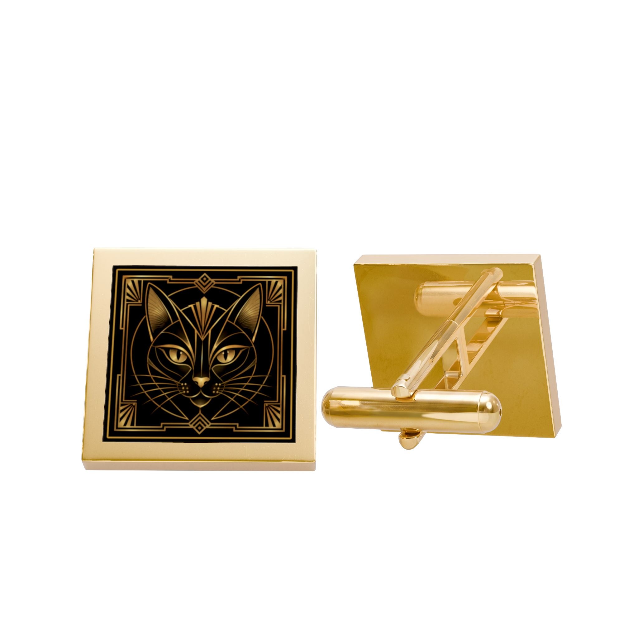 Art Deco Cat Gold Cufflinks for Men