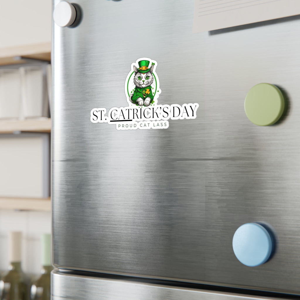 St. Catrick's Day Cat Decal - Proud Cat Lass Vinyl Sticker Printify