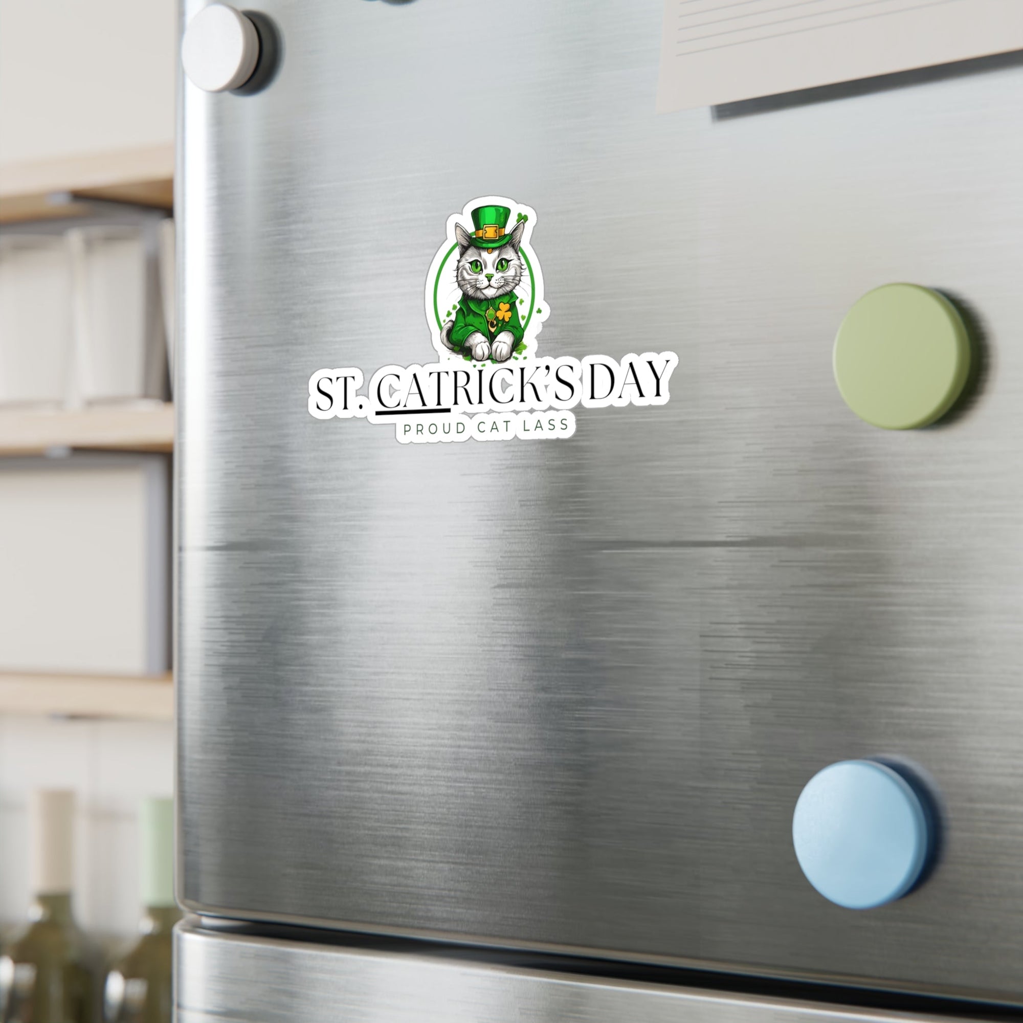 St. Catrick's Day Cat Decal - Proud Cat Lass Vinyl Sticker Printify