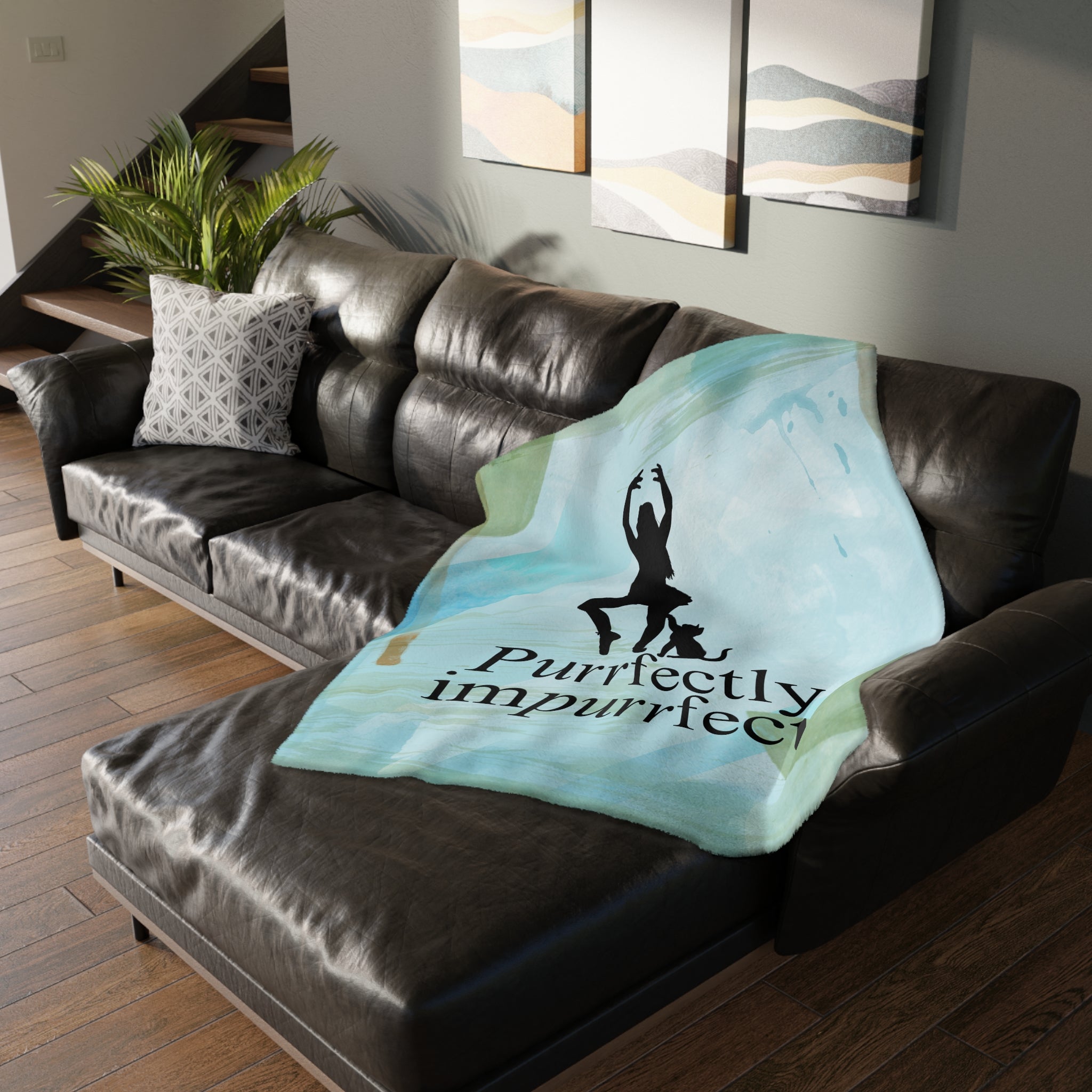 Photo depicting the ​Purrfectly Impurrfect Velveteen Microfiber Blanket (Two-sided print) from EpiAl's Shop.