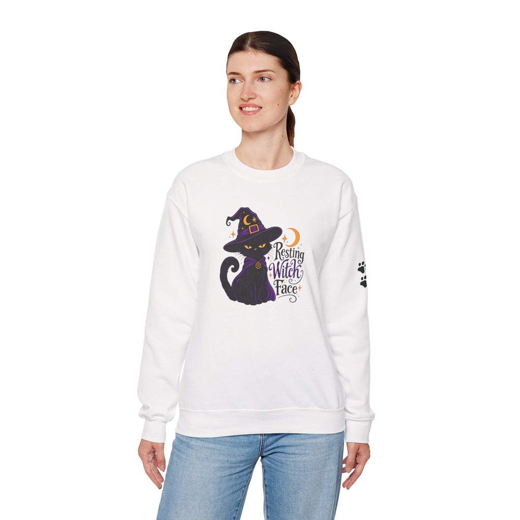 Resting Witch Face Cat Sweatshirt | Halloween Witch Cat Crewneck