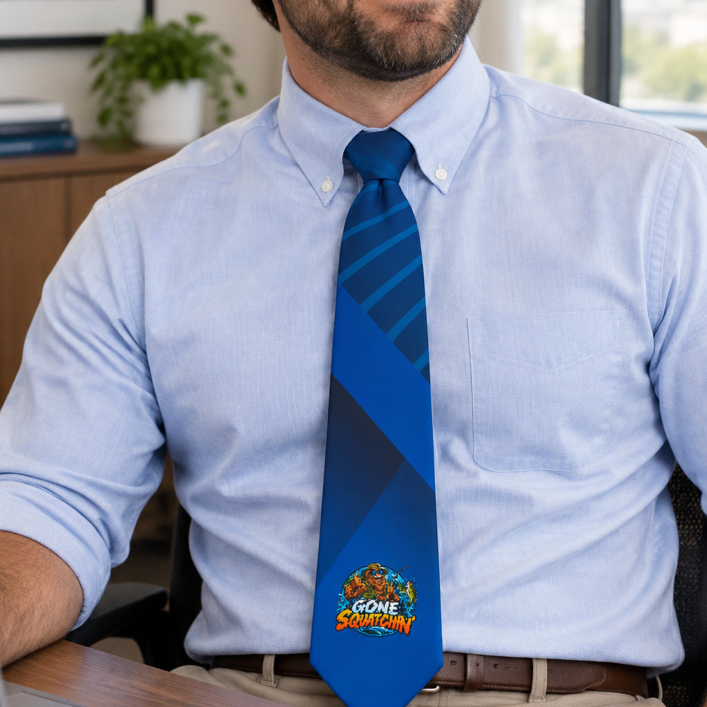 Gone Squatchin’ Bigfoot Fishing Necktie – Sasquatch Fisherman Tie, Funny Cryptid Gift