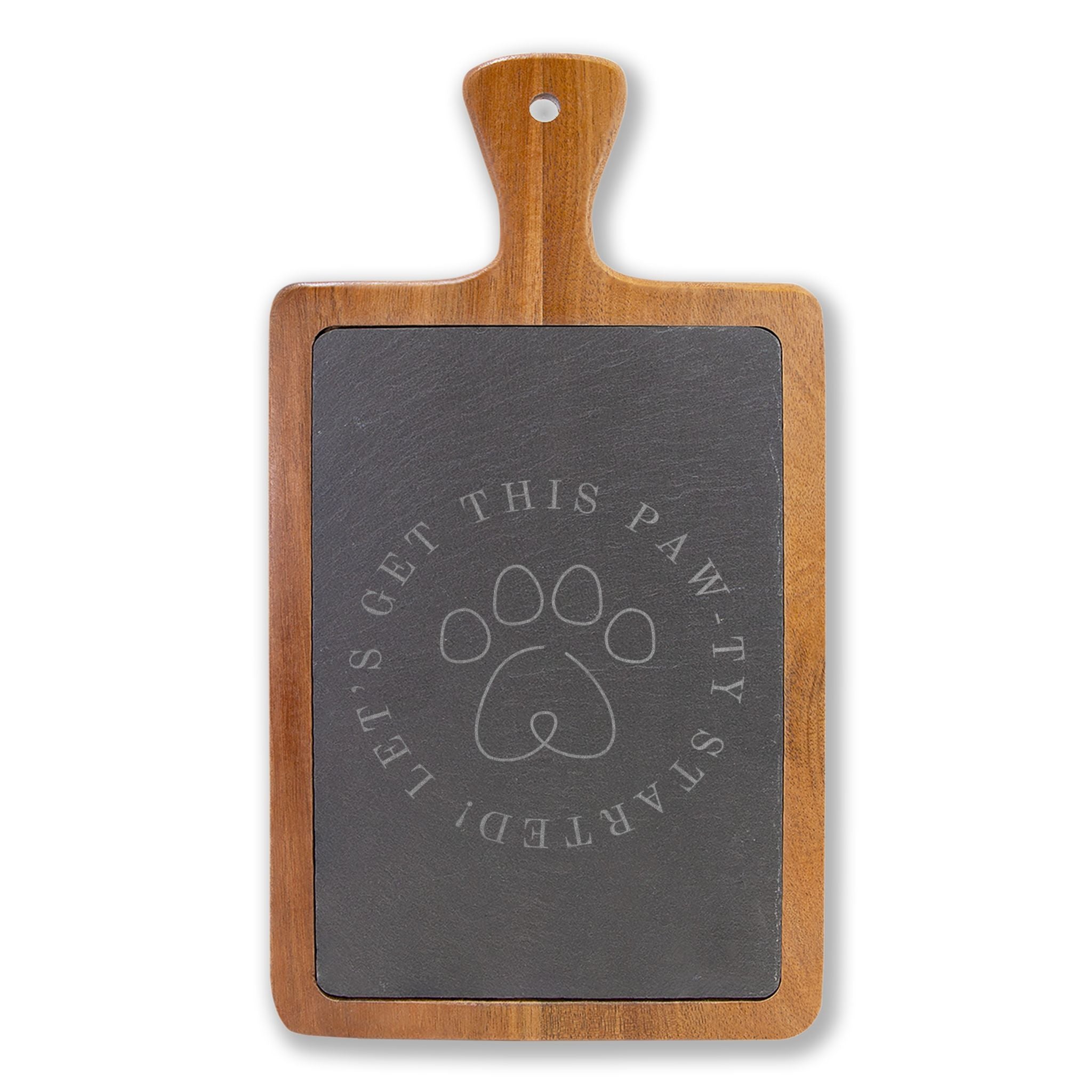 Get this Paw-ty Started Engraved Charcuterie Board