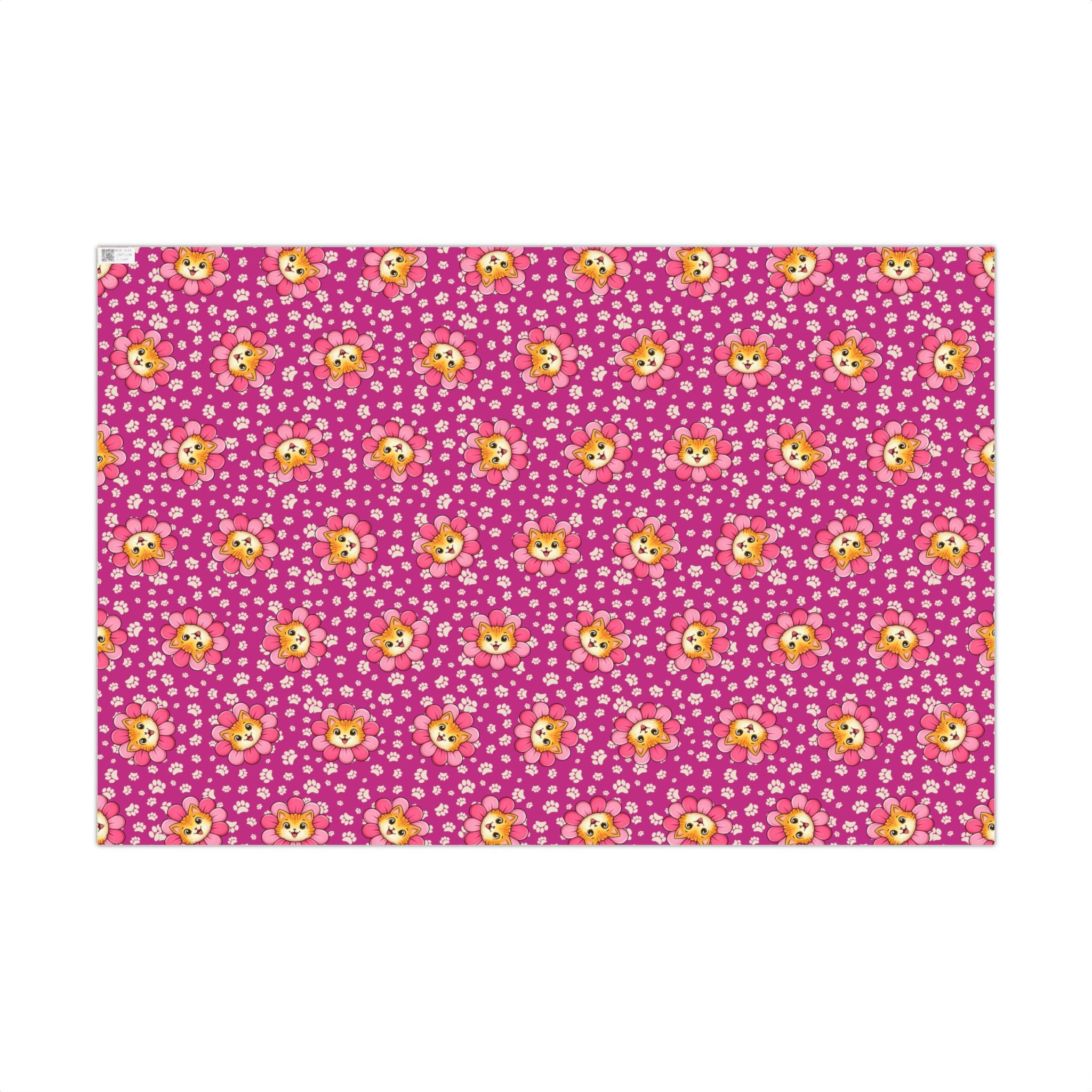 Pink Cat Blossom Gift Wrap | Cute Cat Lover Wrapping Paper