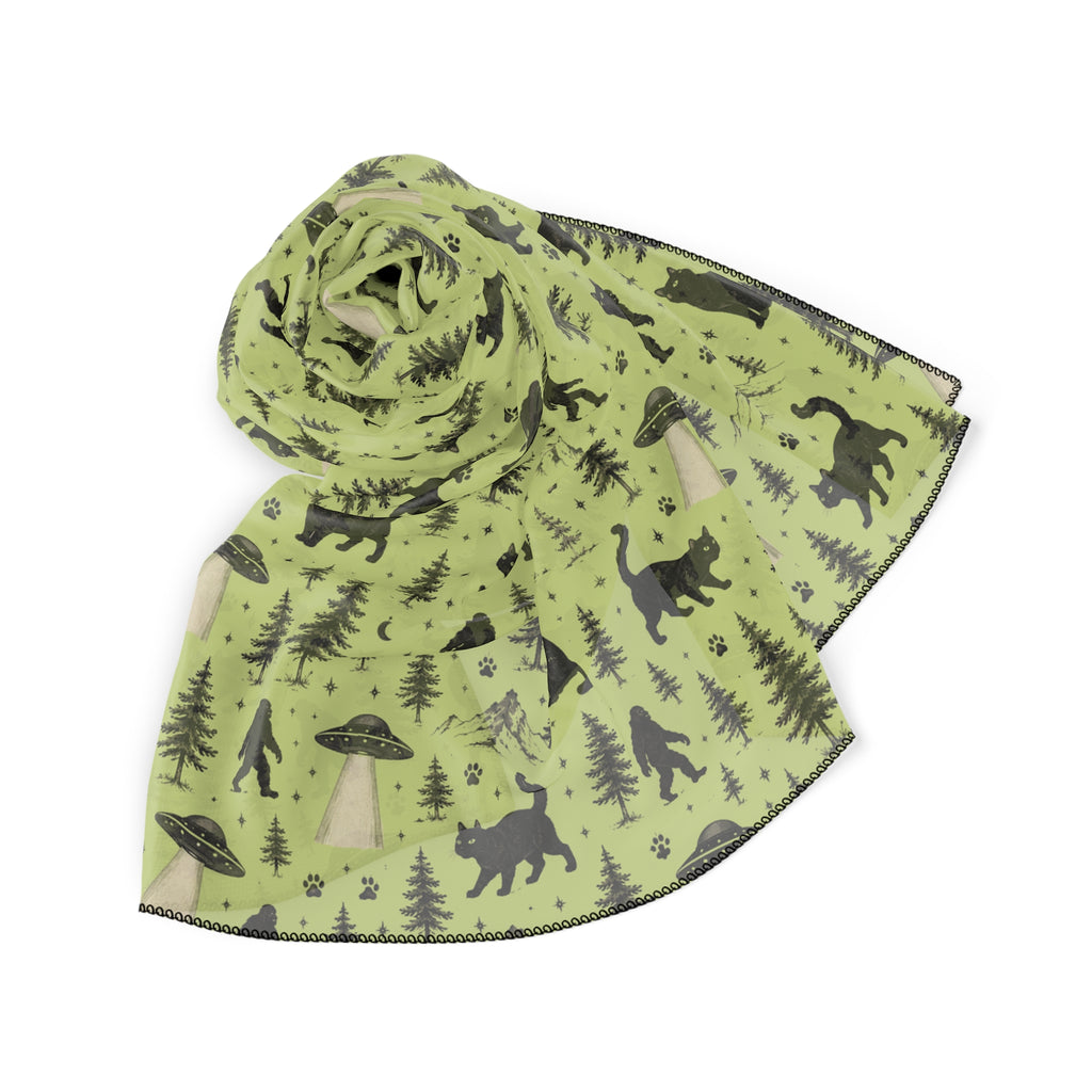 The Cat Saw It, Too Scarf | Bigfoot, UFO & Cat Cryptid Scarf