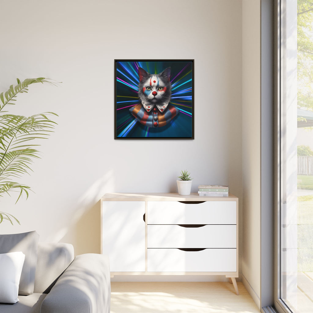 Colorful Cat Clown Framed Canvas Art – Quirky Home Decor for Pet Lovers