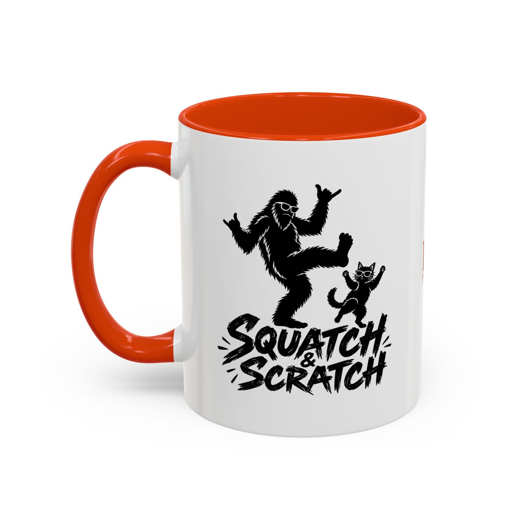 Squatch & Scratch Bigfoot and Cat Coffee Mug | Funny Sasquatch Ceramic Mug | 11oz & 15oz