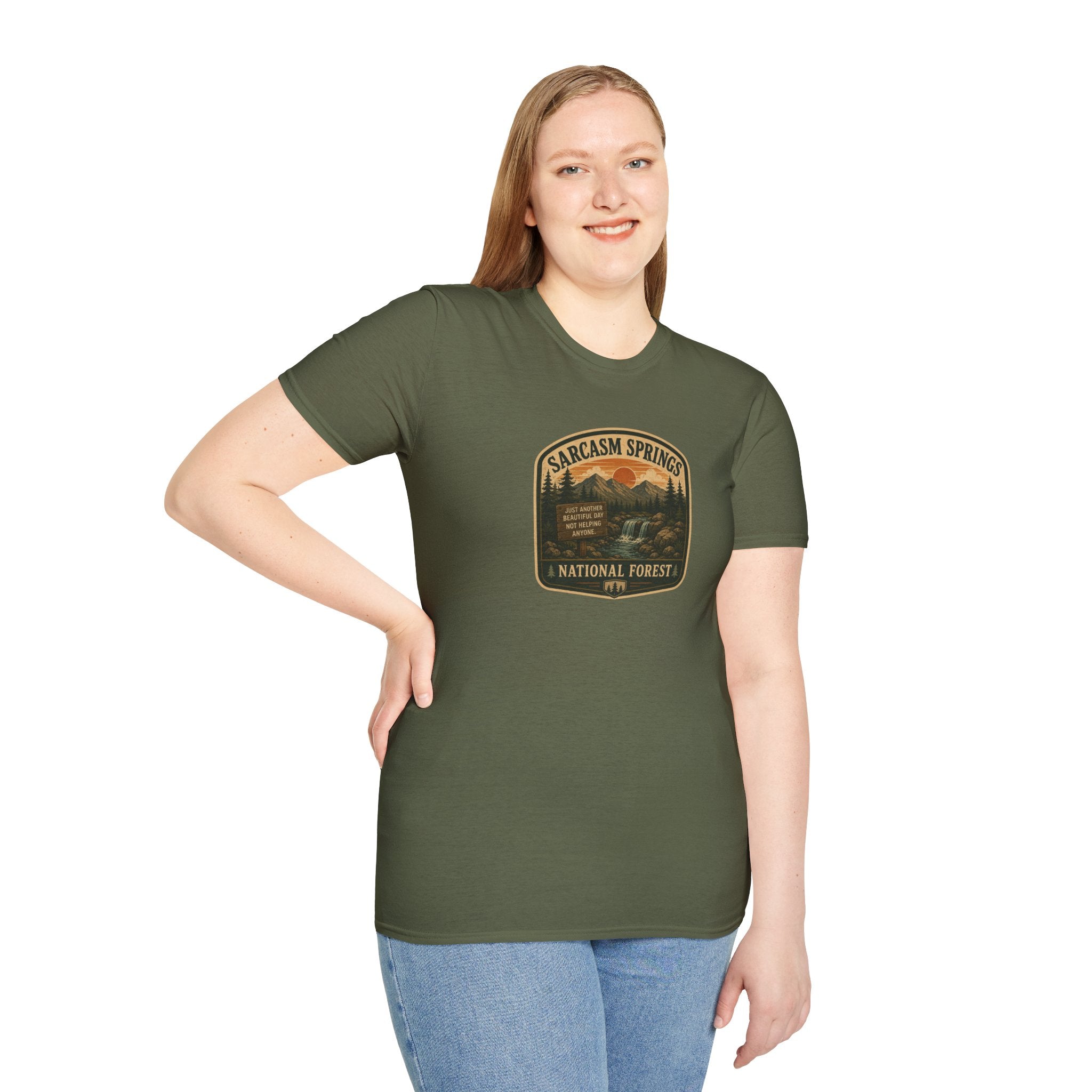 Sarcasm Springs National Forest Unisex T-Shirt | Funny Retro Outdoors Graphic Tee