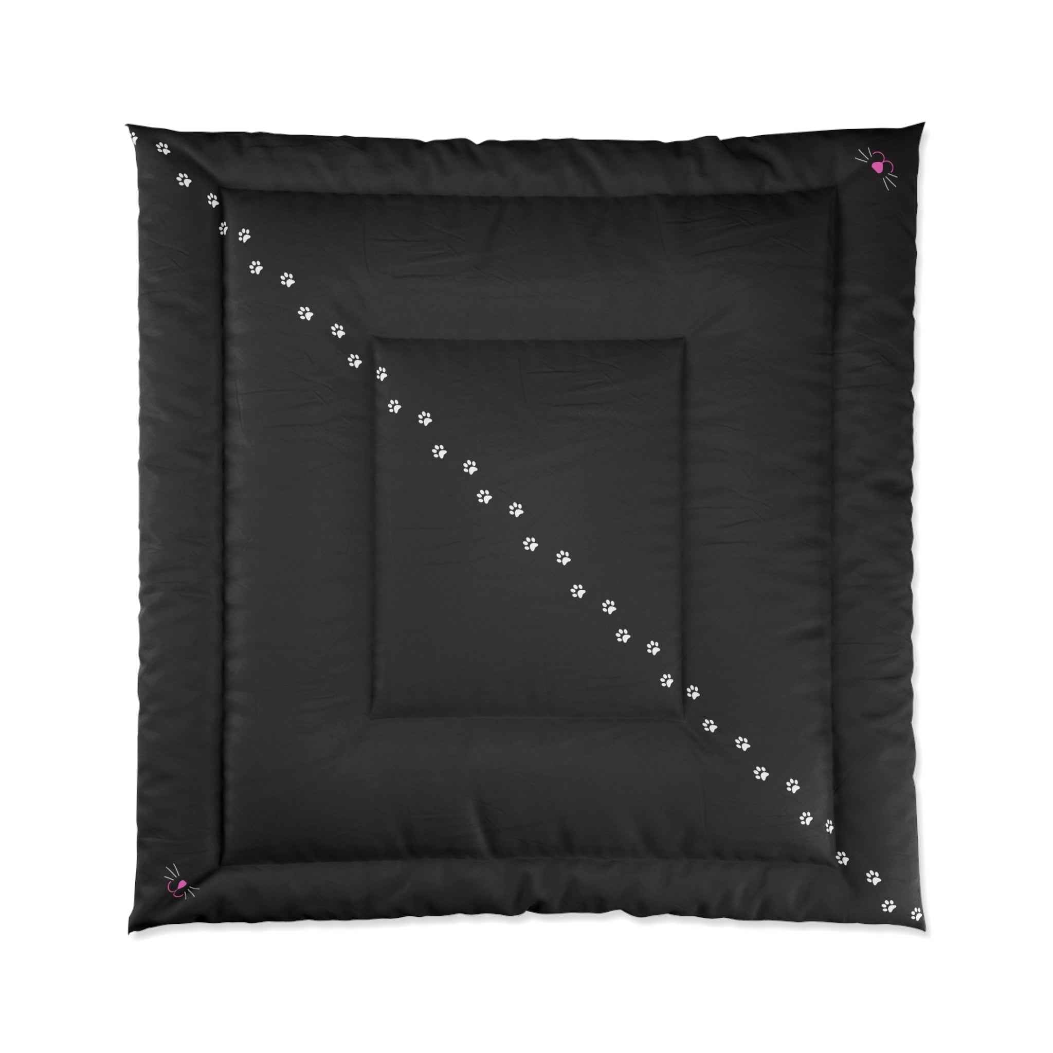 Black “Pawprint Path” Cat Lover Comforter